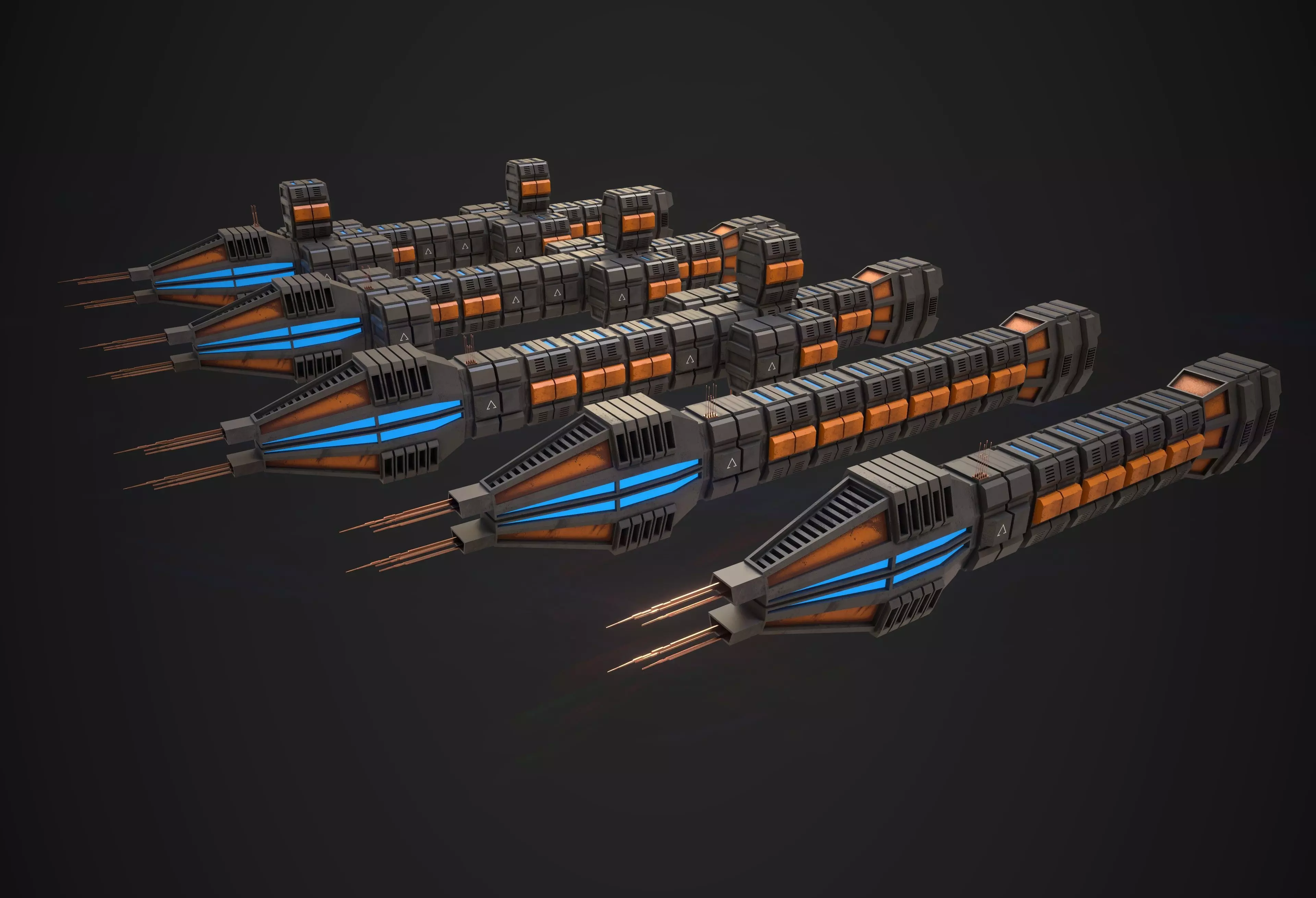Modular Spaceship Six Low-poly 3D model_0