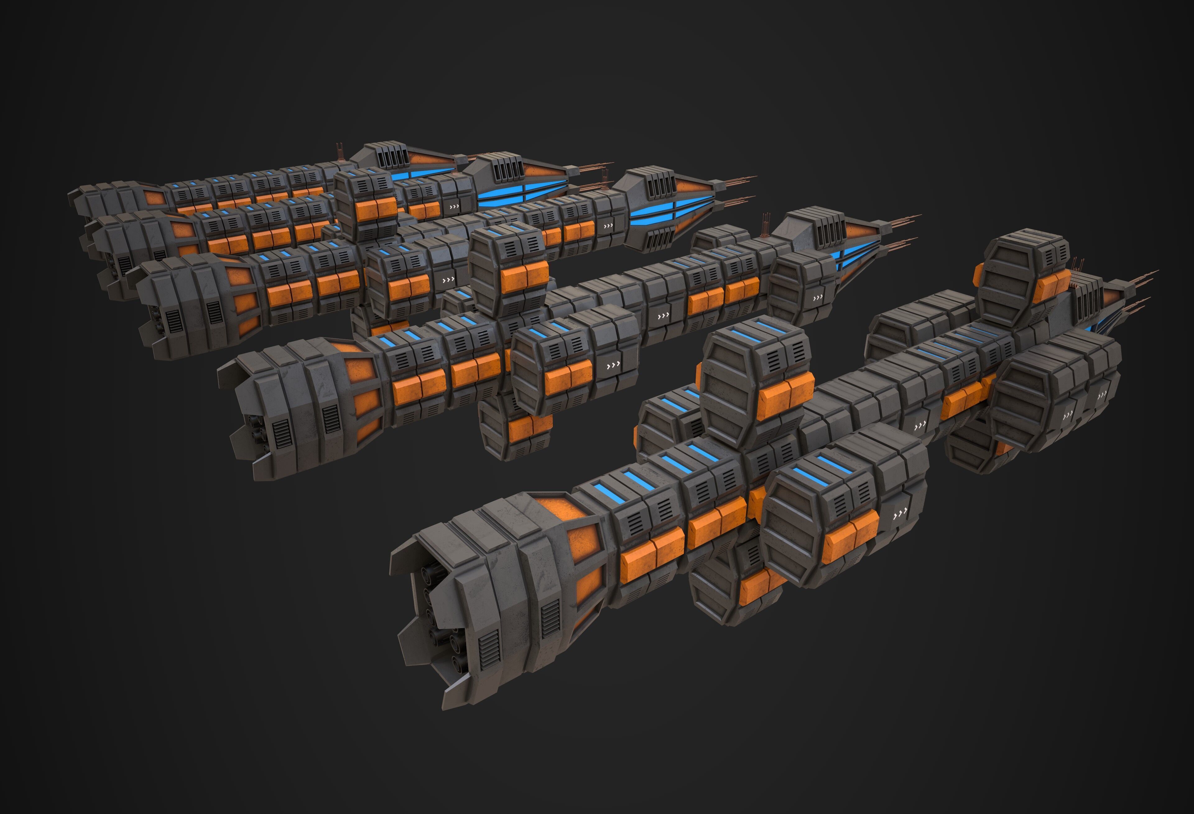 Modular Spaceship Six Low-poly 3D model_4