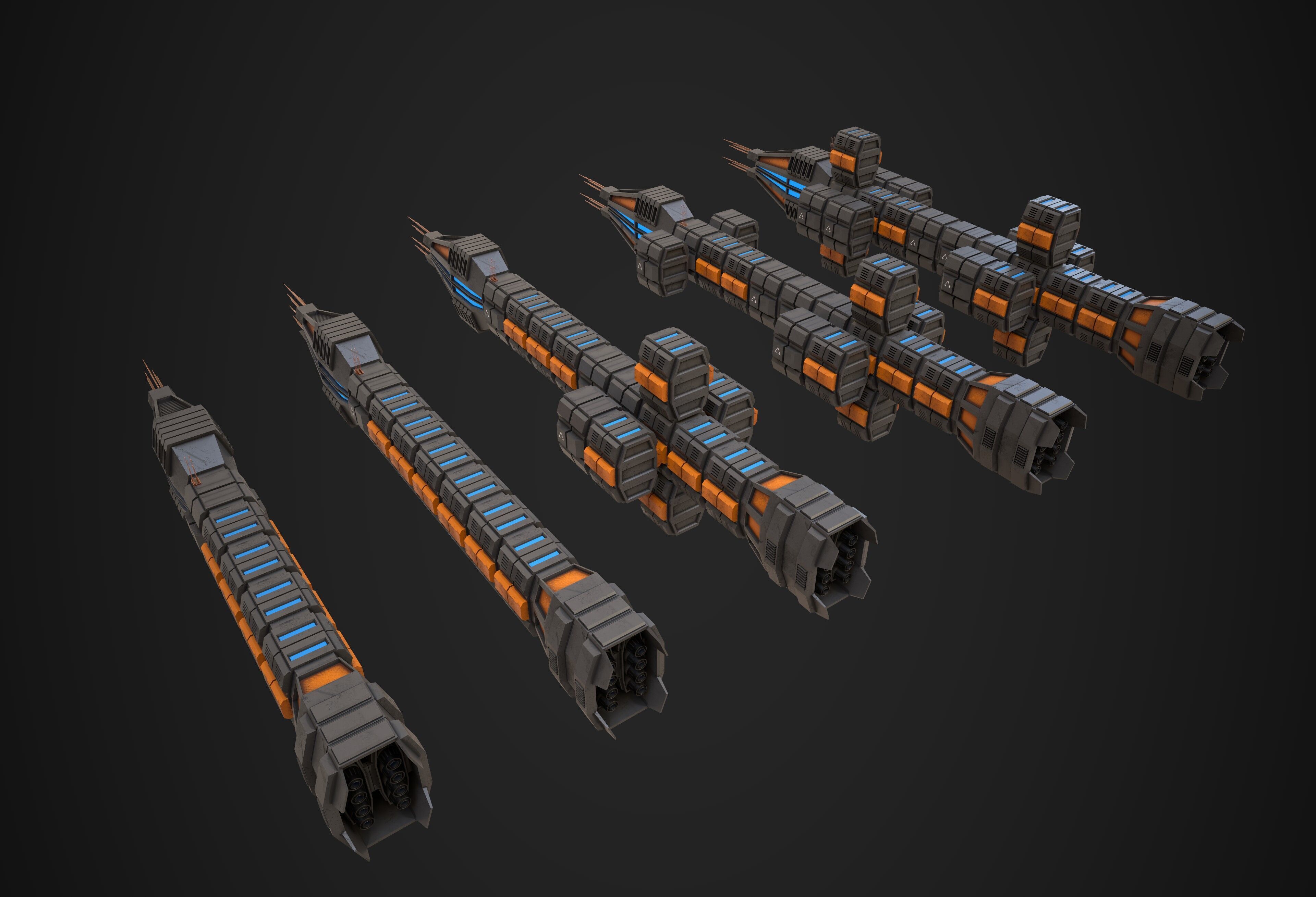Modular Spaceship Six Low-poly 3D model_7