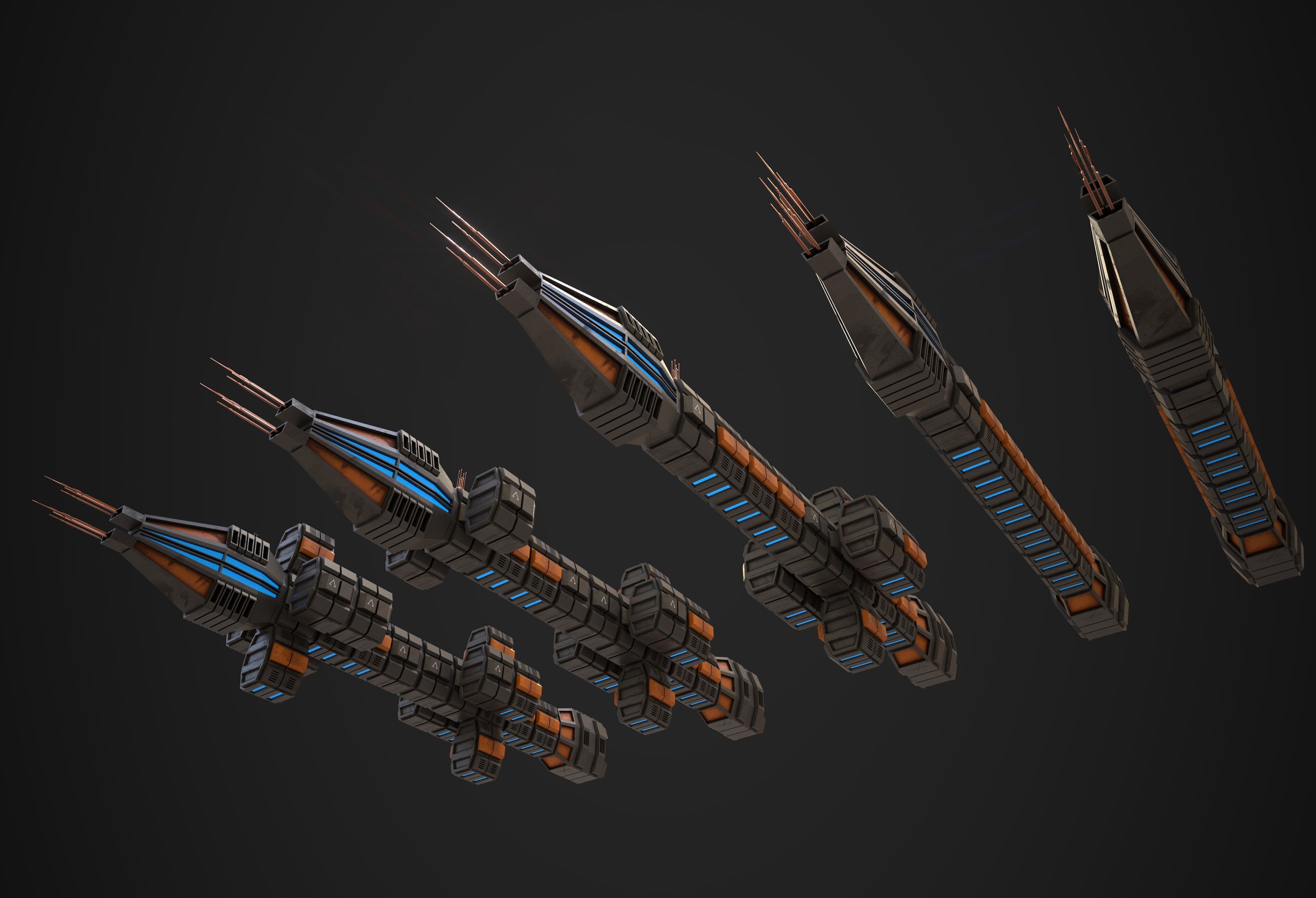 Modular Spaceship Six Low-poly 3D model_9