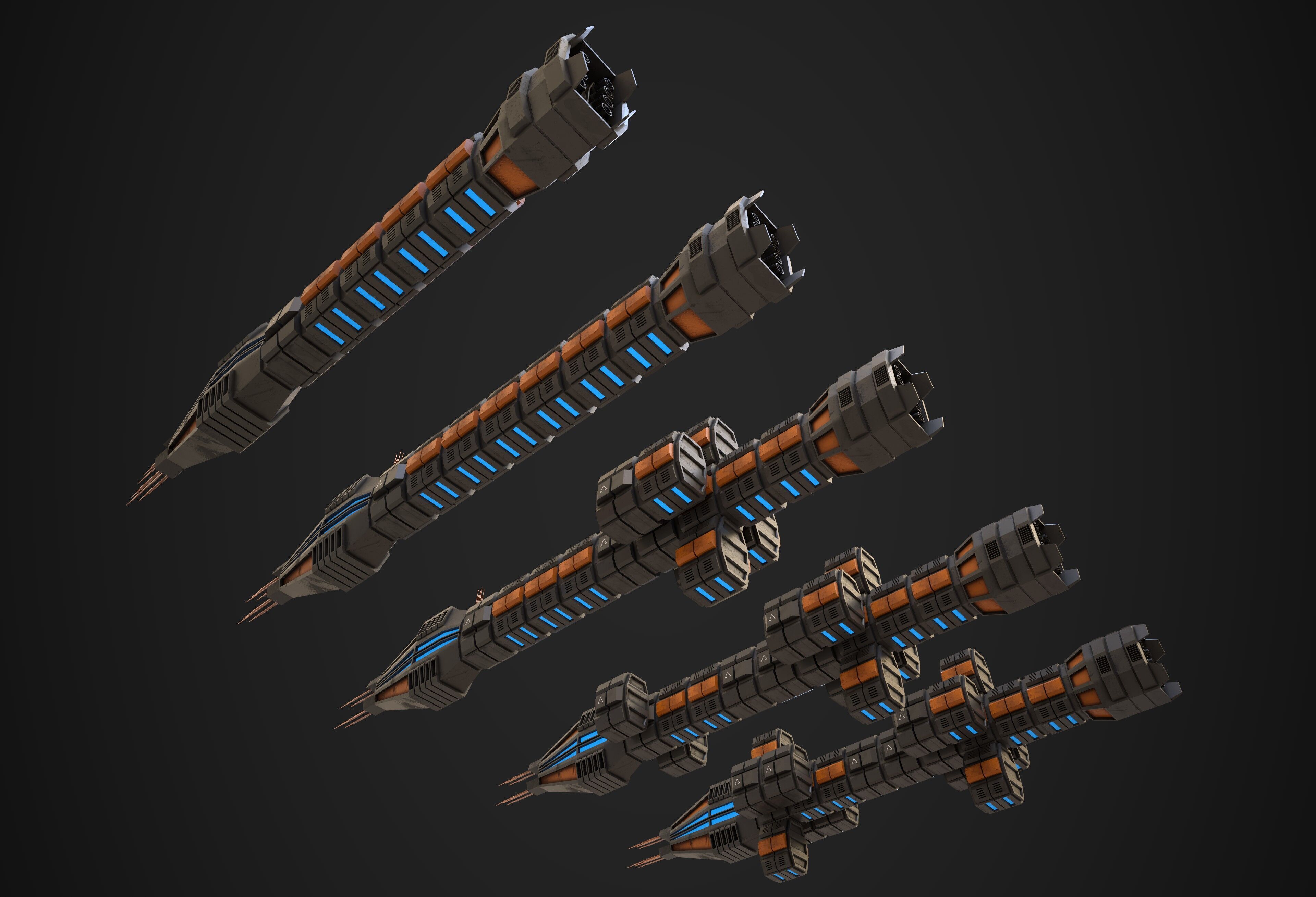 Modular Spaceship Six Low-poly 3D model_6