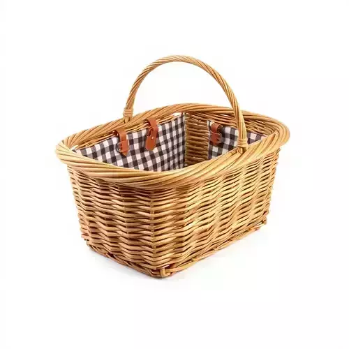 Wicker Picnic Basket Model Pack with Checkered Lining Low-poly 3D model