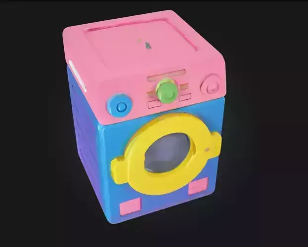 Colorful Toy Washing Machine Whimsical Mini Appliance 3D model