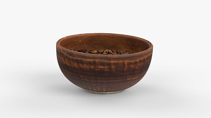 Photorealistic 3D scan of Clay Bowl plate with Coffee Beans Low-poly 3D model 3