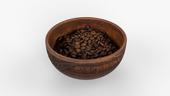 Photorealistic 3D scan of Clay Bowl plate with Coffee Beans Low-poly 3D model 7