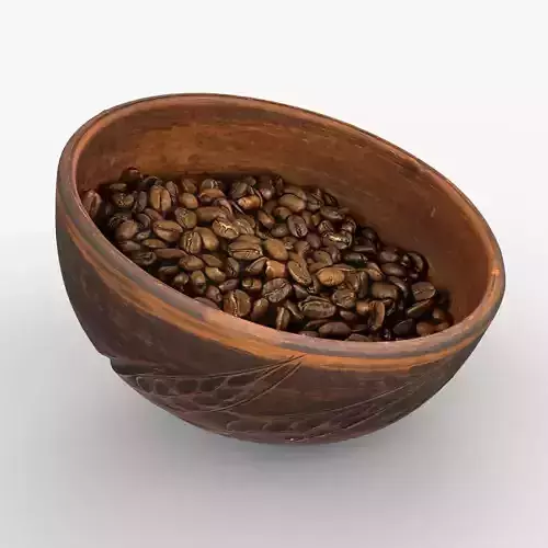 Photorealistic 3D scan of Clay Bowl plate with Coffee Beans Low-poly 3D model