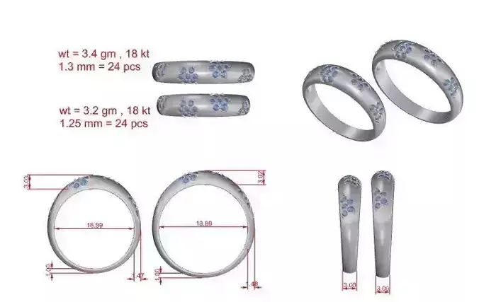 Couple Band Ring Set 3D Model STL 3DM  