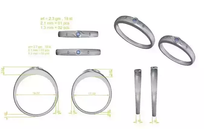 Couple Band Ring Set 3D Model STL 3DM  