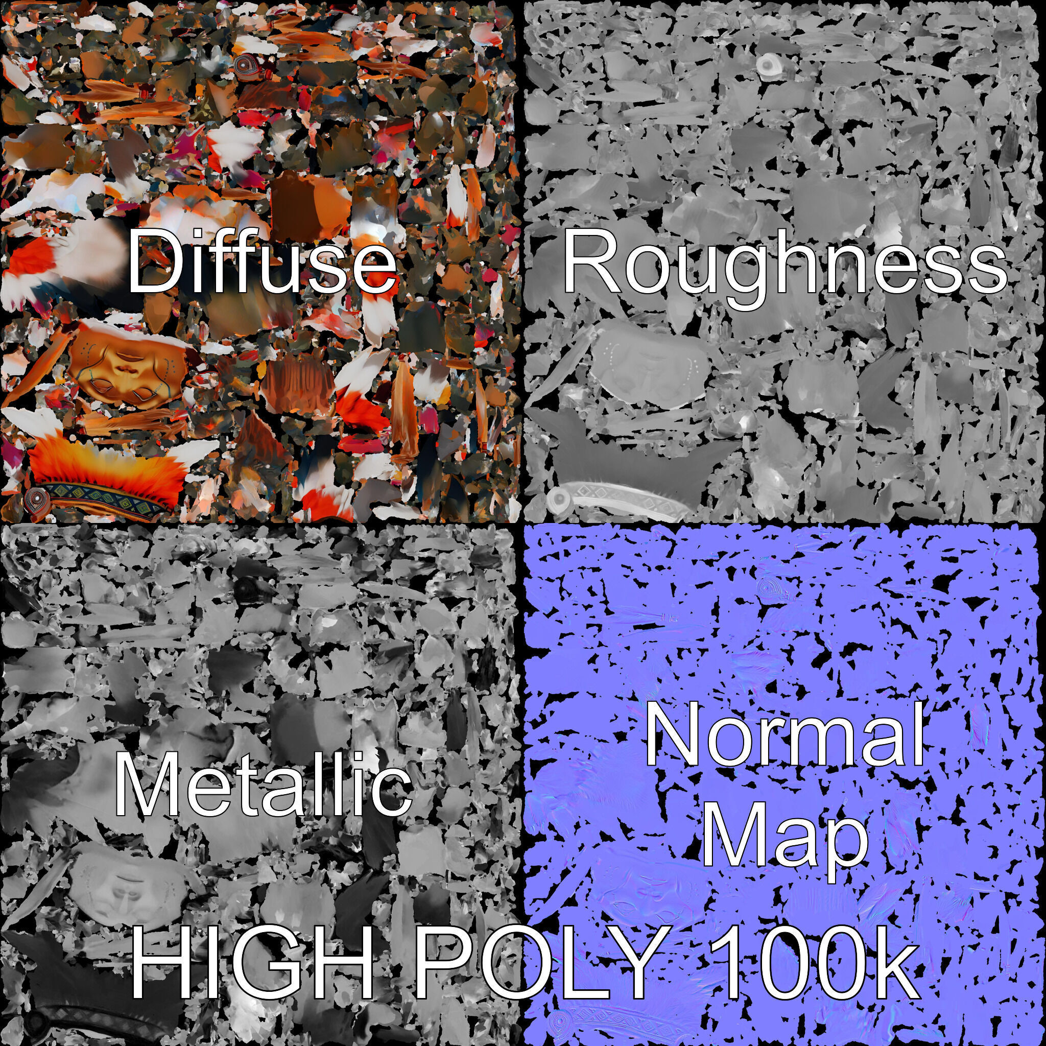 Native American Headdress Model Pack with PBR Textures Low-poly 3D model_2