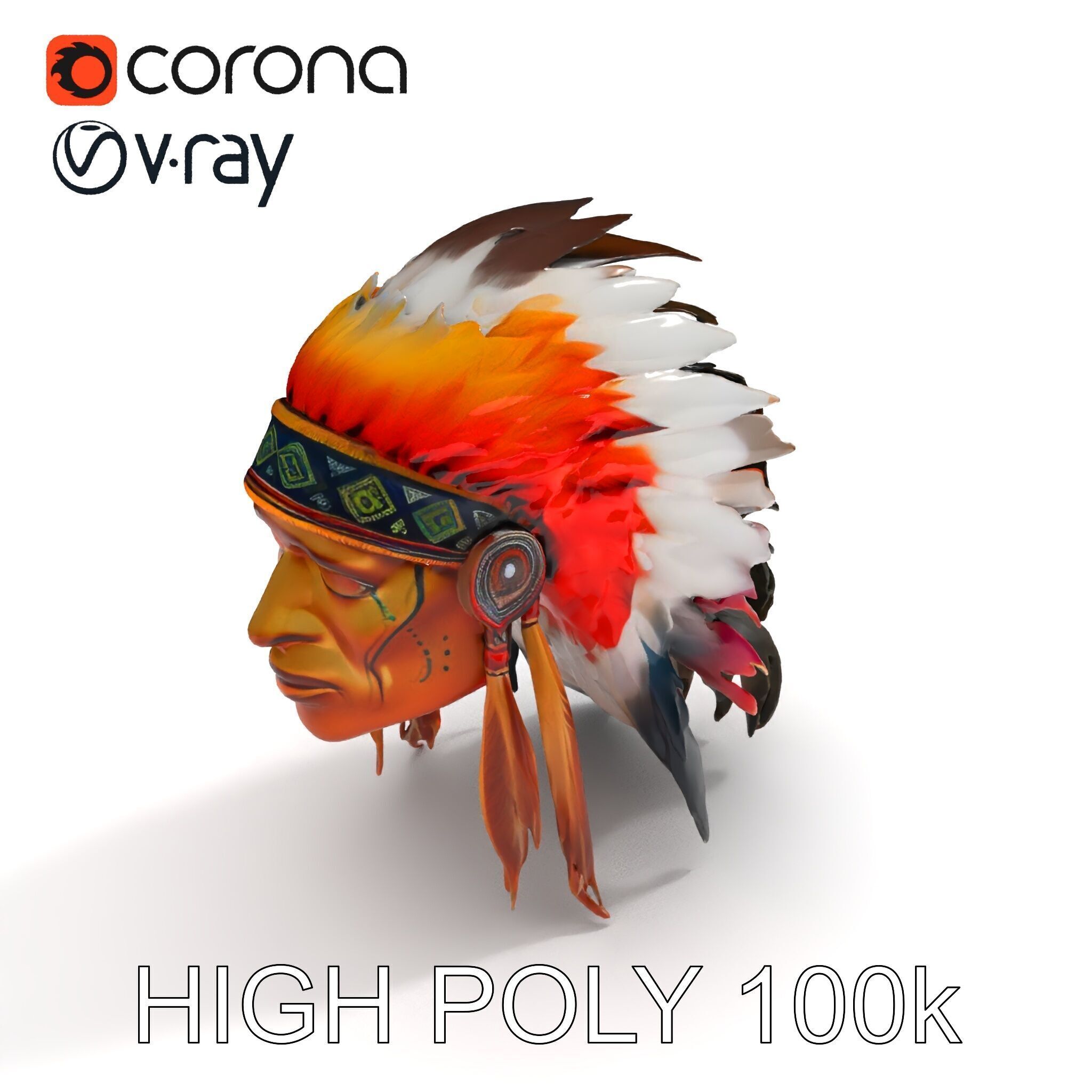 Native American Headdress Model Pack with PBR Textures Low-poly 3D model_35