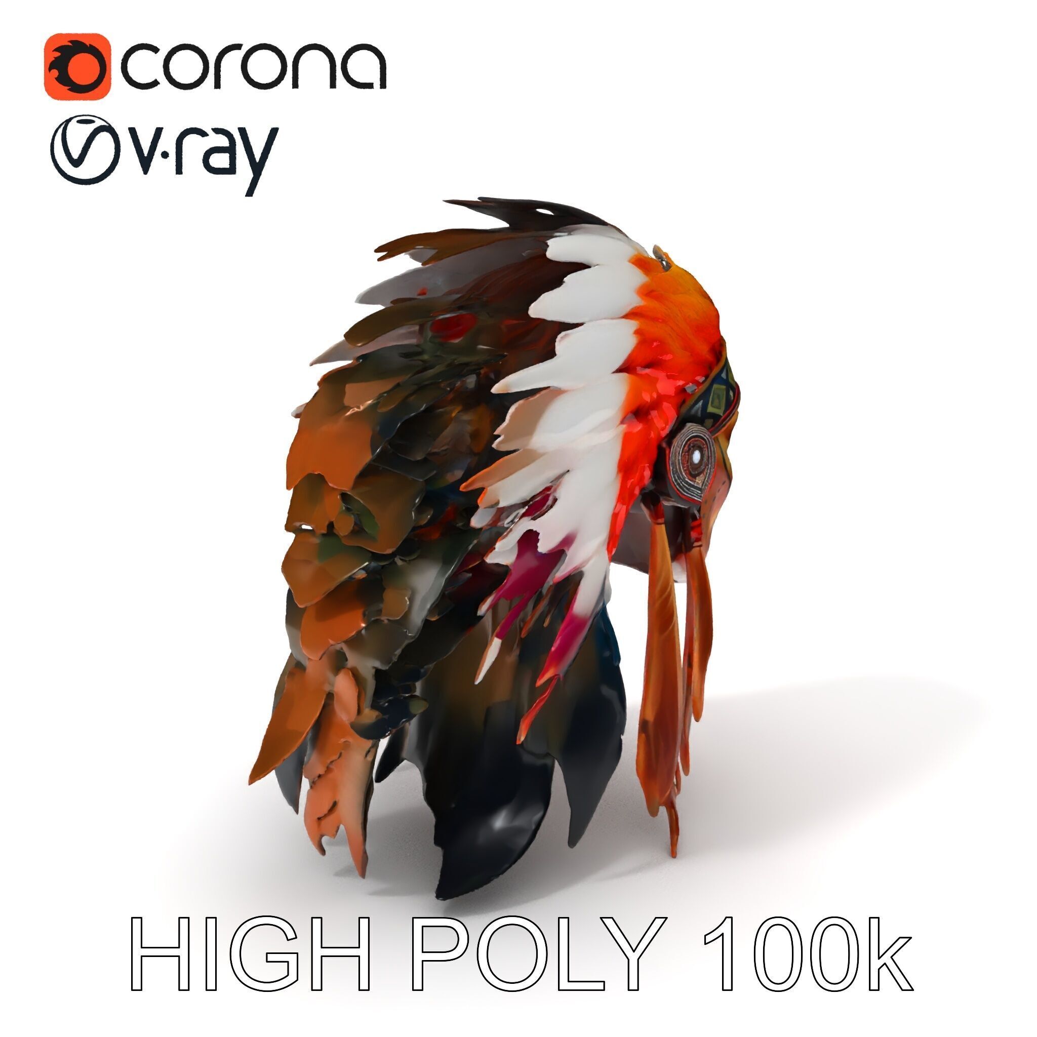 Native American Headdress Model Pack with PBR Textures Low-poly 3D model_3