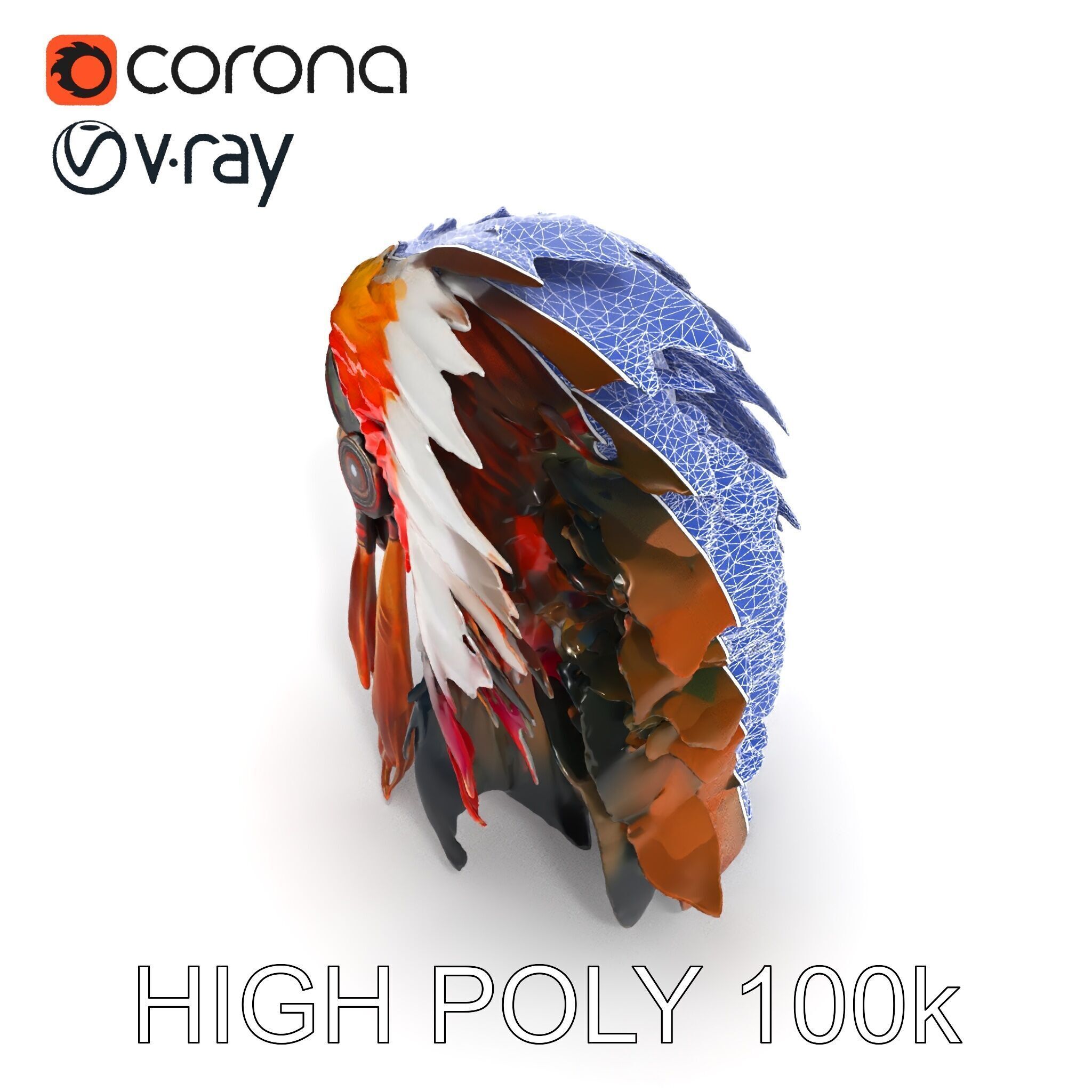 Native American Headdress Model Pack with PBR Textures Low-poly 3D model_24