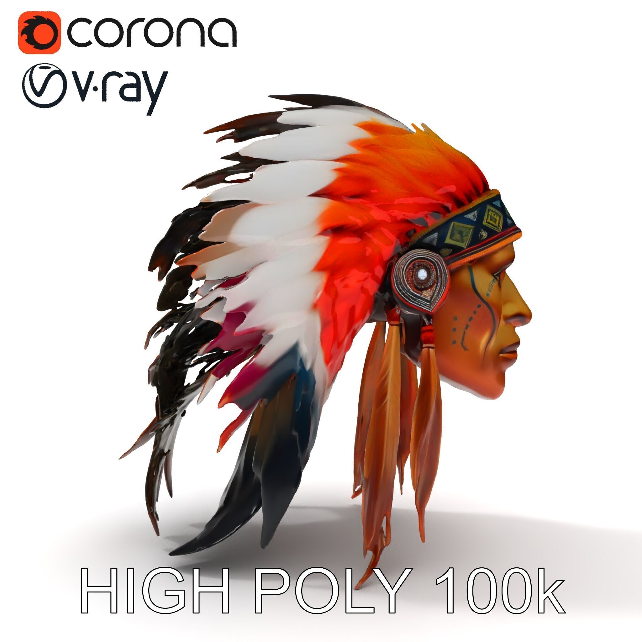 Native American Headdress Model Pack with PBR Textures Low-poly 3D model_9