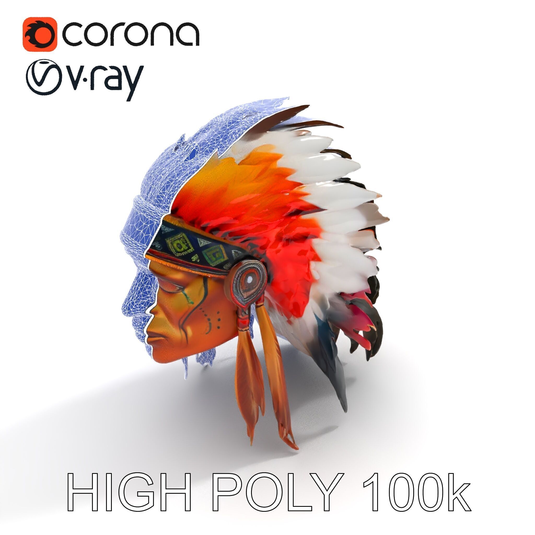 Native American Headdress Model Pack with PBR Textures Low-poly 3D model_10