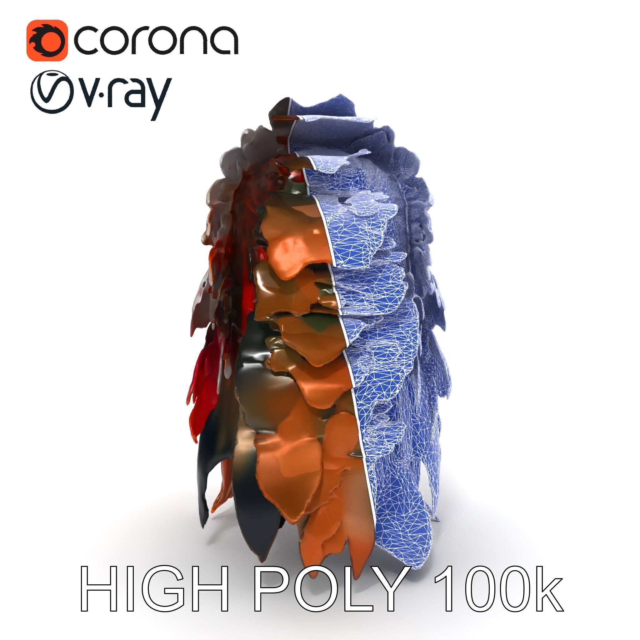 Native American Headdress Model Pack with PBR Textures Low-poly 3D model_32