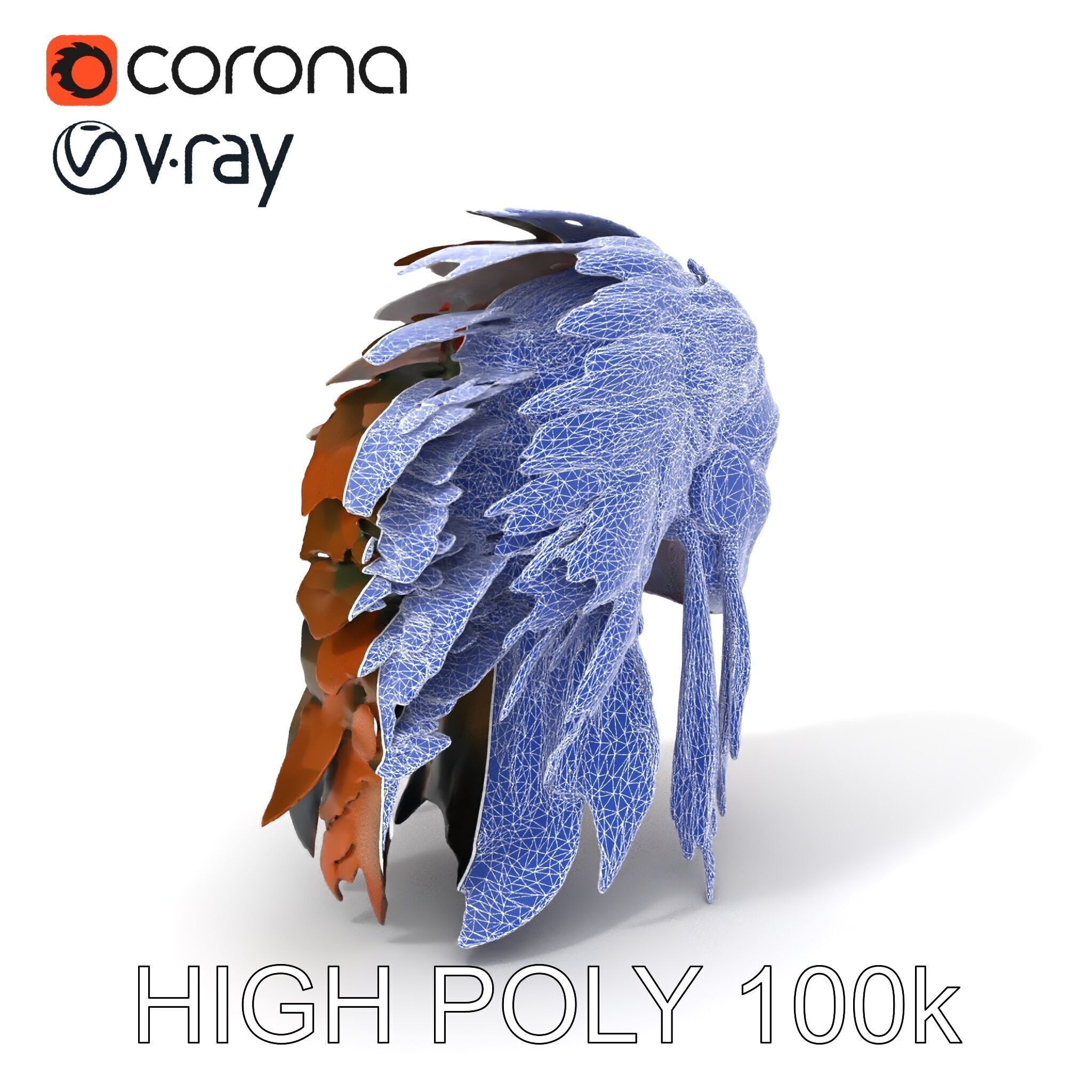 Native American Headdress Model Pack with PBR Textures Low-poly 3D model_16