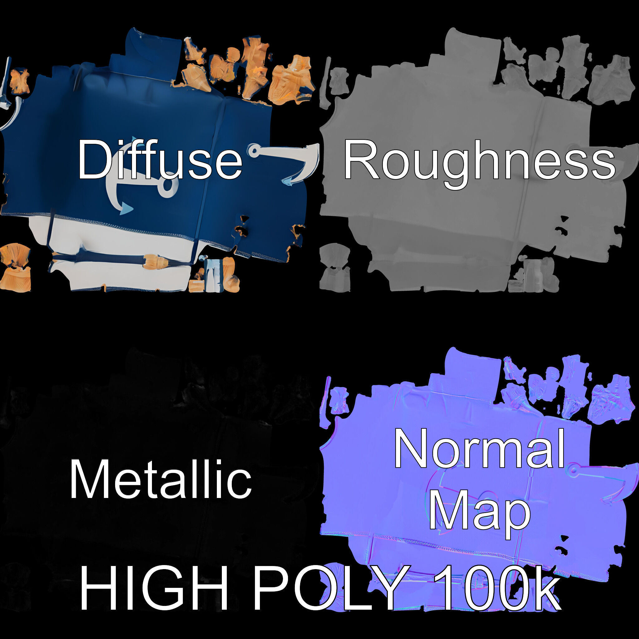 Nautical Anchor Cushion Model Pack Low-poly 3D model_2