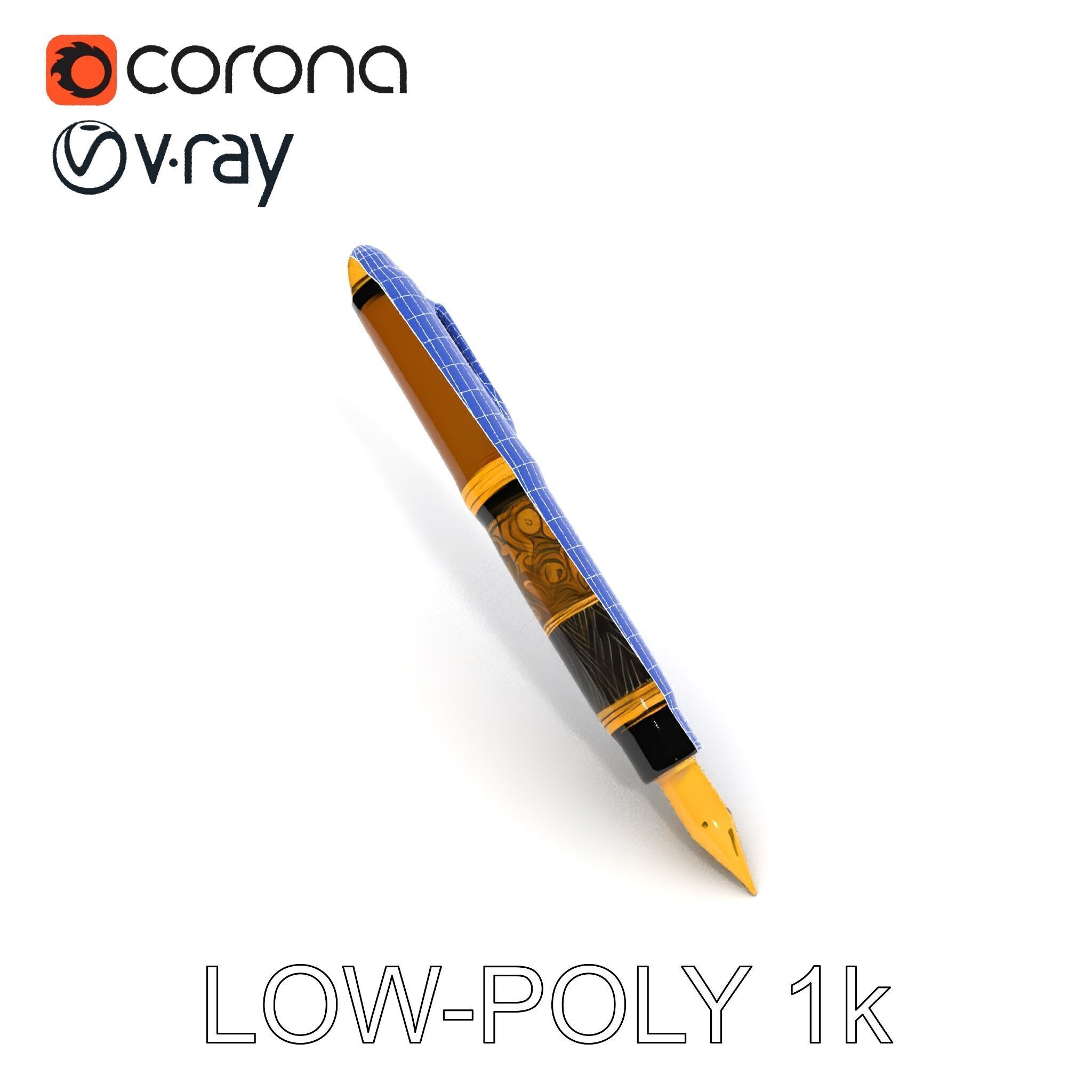 Elegant Fountain Pen Model Pack Low-poly 3D model_9