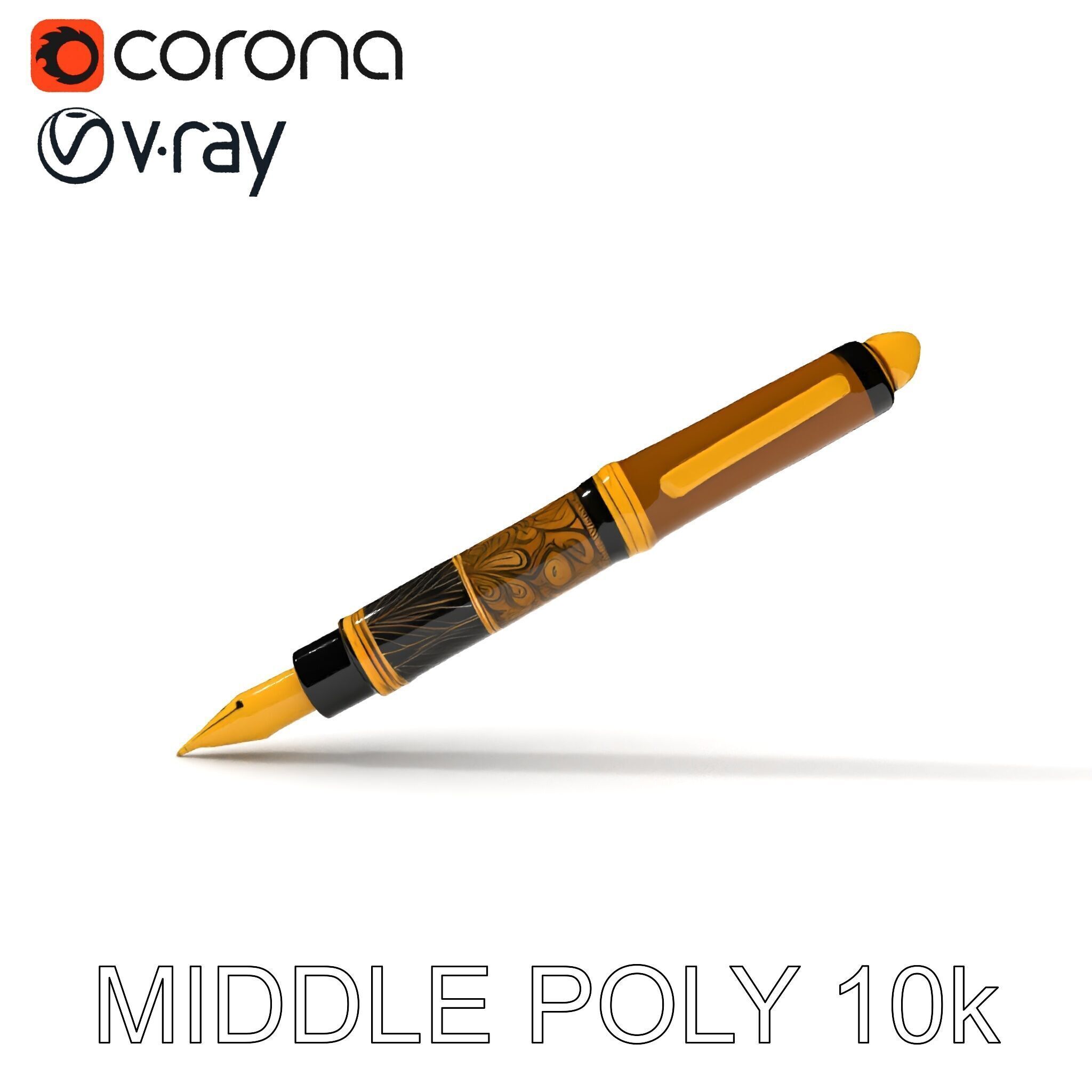 Elegant Fountain Pen Model Pack Low-poly 3D model_10
