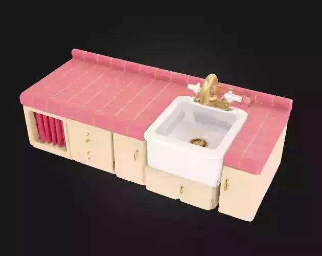 Miniature Pink Kitchen Set A Cute Culinary Corner 3D model