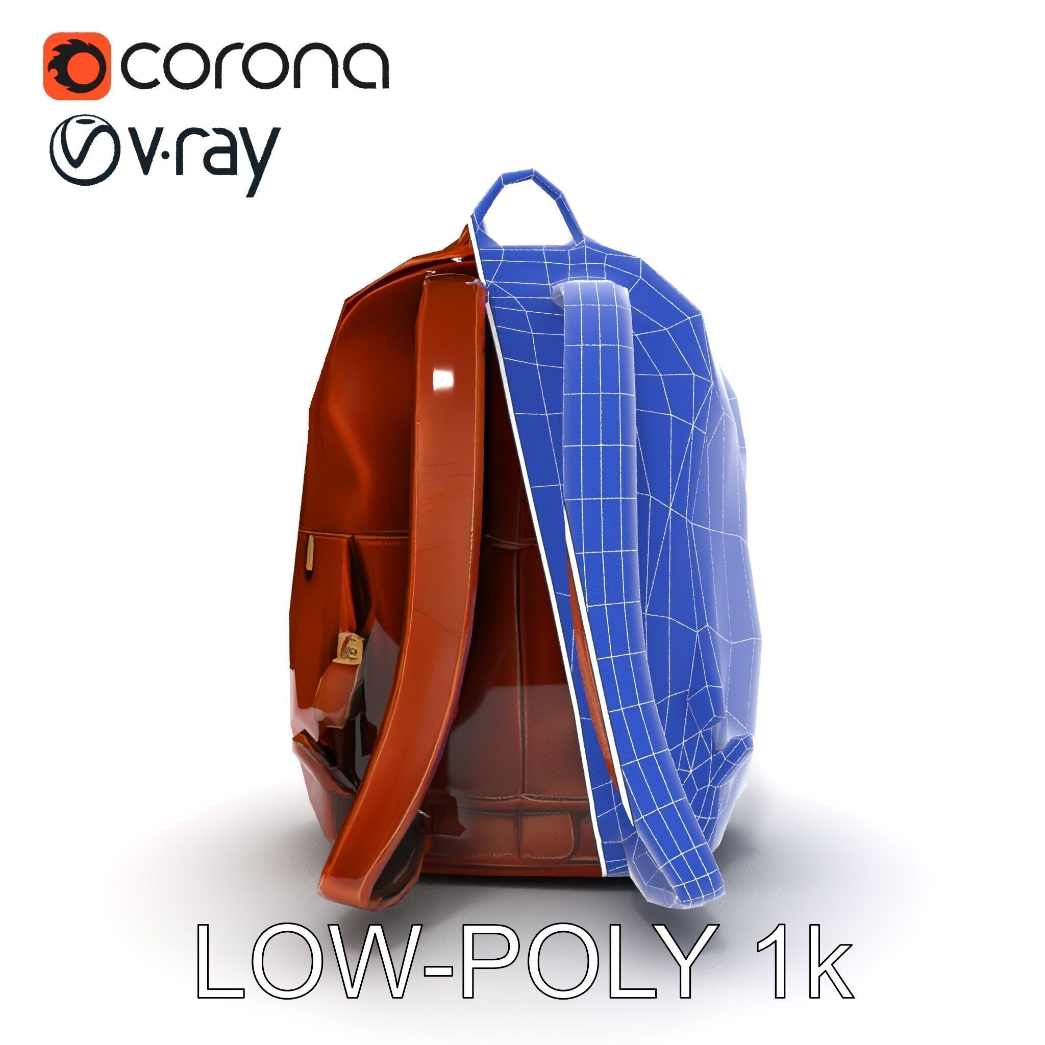 Elegant Brown Leather Backpack D Model Pack Low-poly 3D model_10