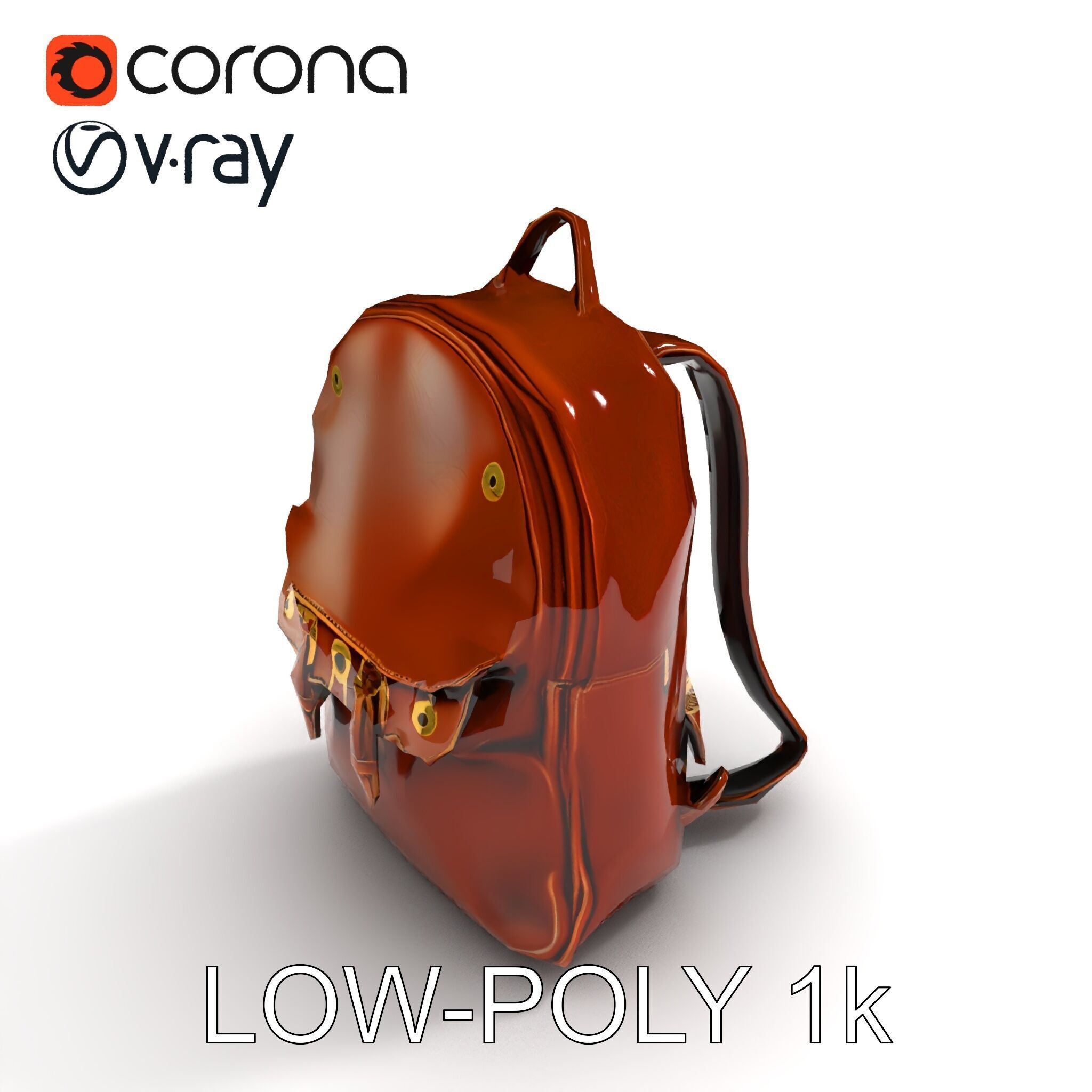 Elegant Brown Leather Backpack D Model Pack Low-poly 3D model_28