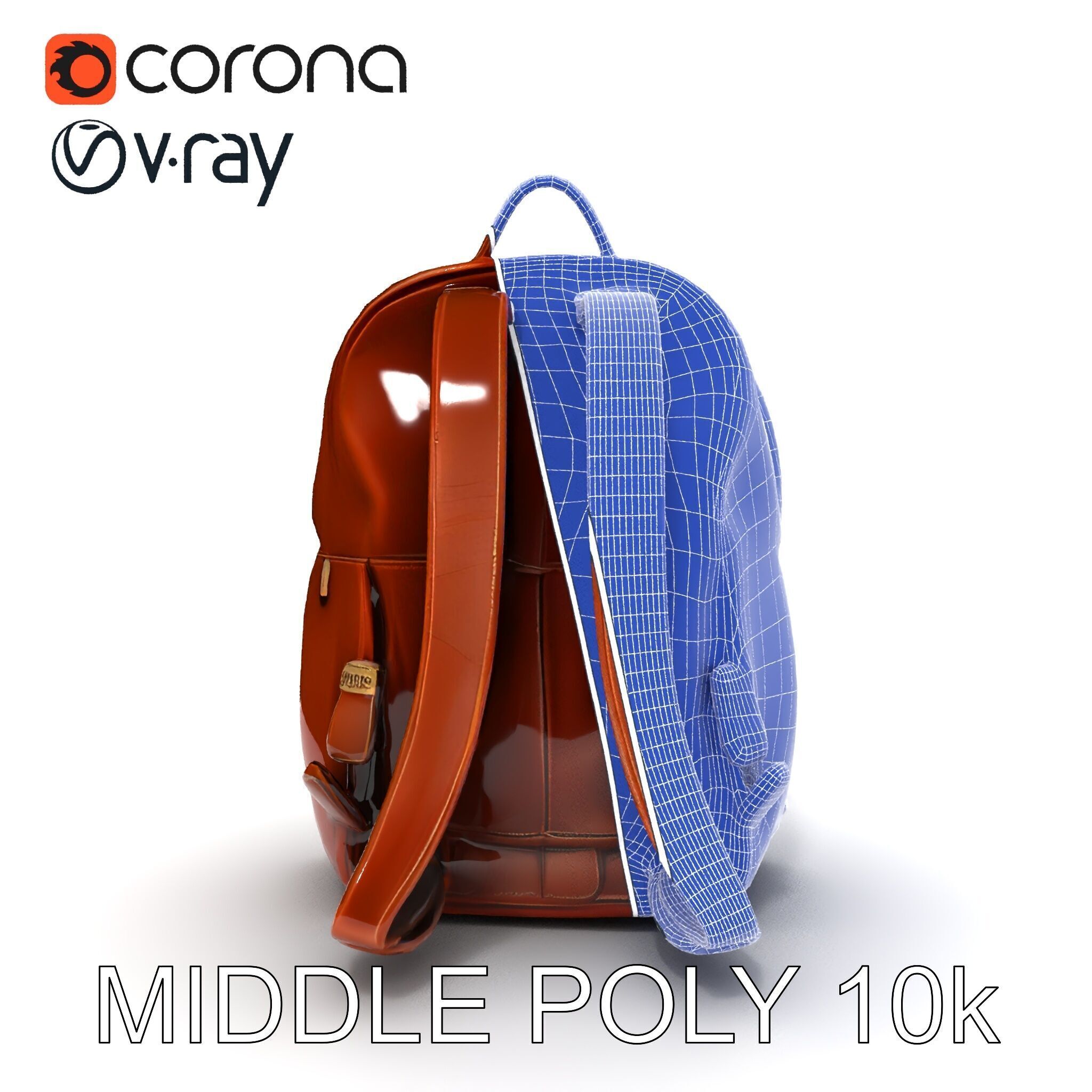 Elegant Brown Leather Backpack D Model Pack Low-poly 3D model_32
