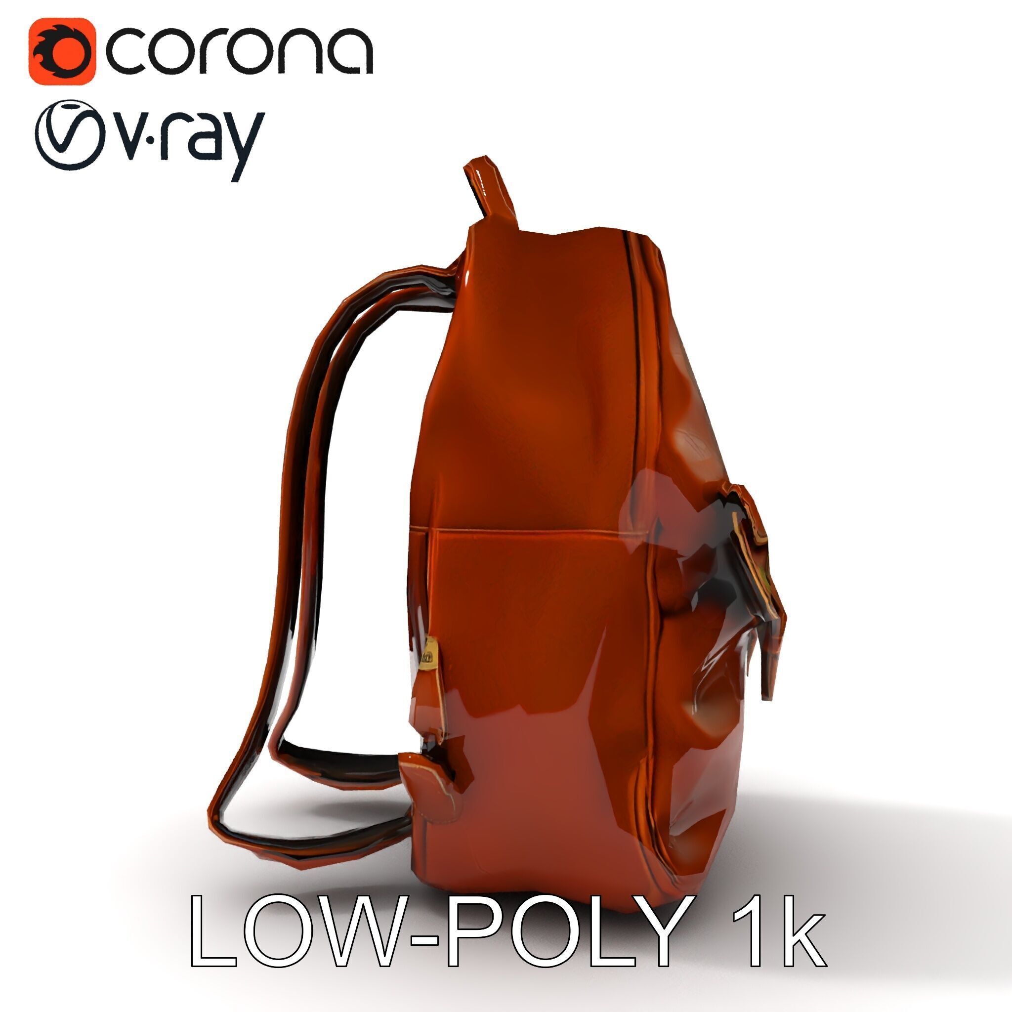 Elegant Brown Leather Backpack D Model Pack Low-poly 3D model_33