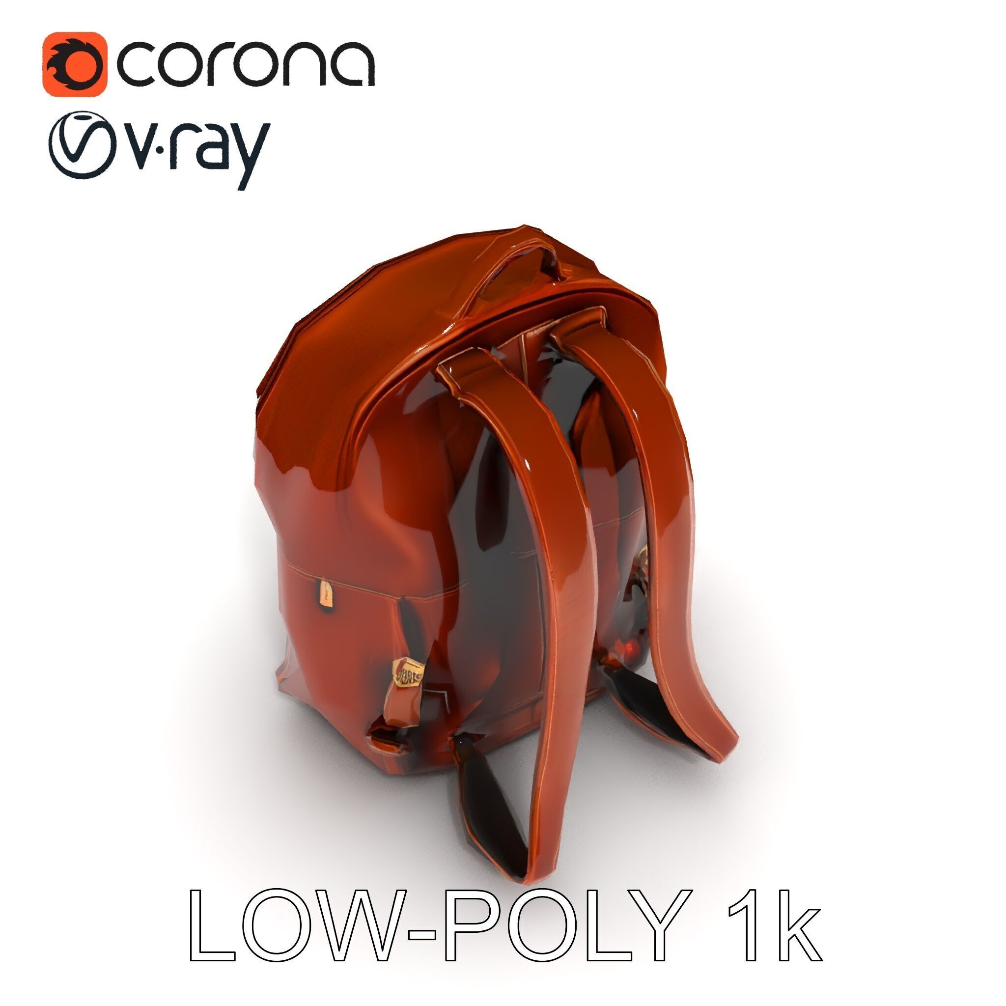 Elegant Brown Leather Backpack D Model Pack Low-poly 3D model_23