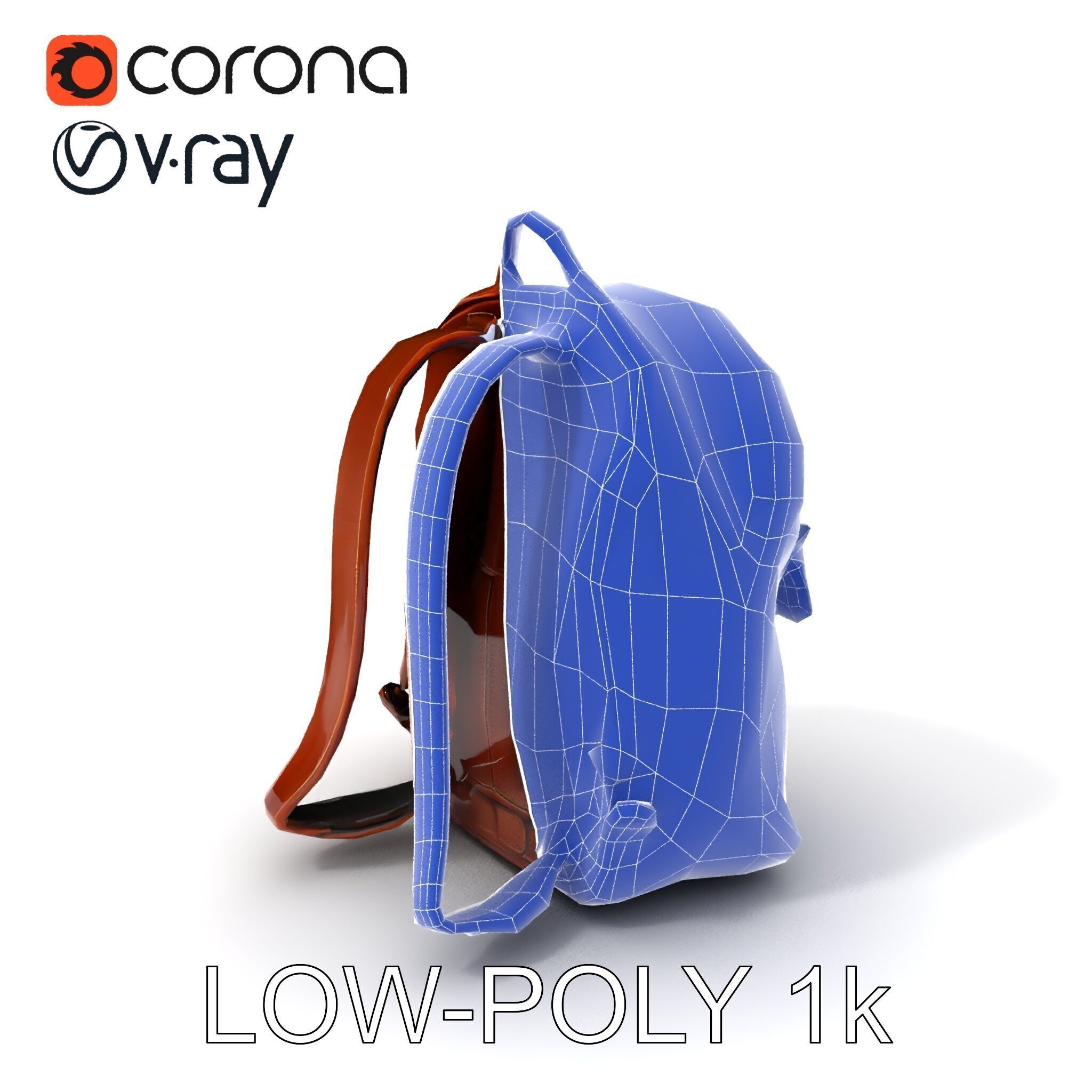 Elegant Brown Leather Backpack D Model Pack Low-poly 3D model_7
