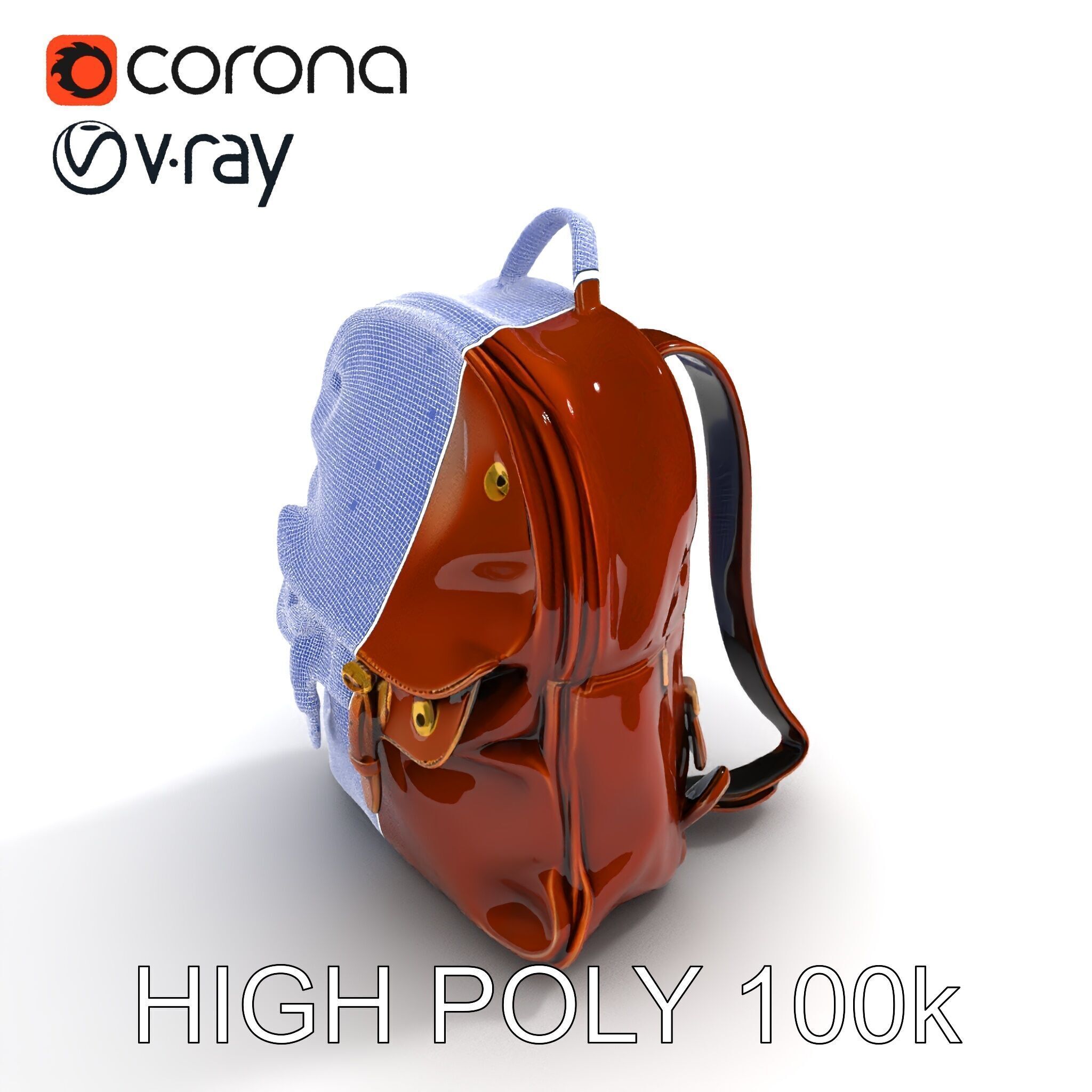 Elegant Brown Leather Backpack D Model Pack Low-poly 3D model_26