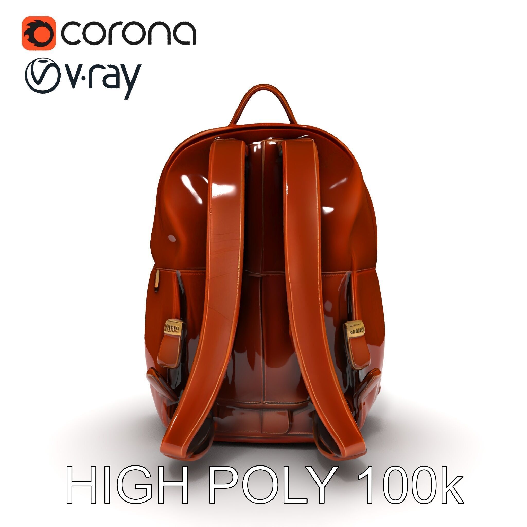Elegant Brown Leather Backpack D Model Pack Low-poly 3D model_8