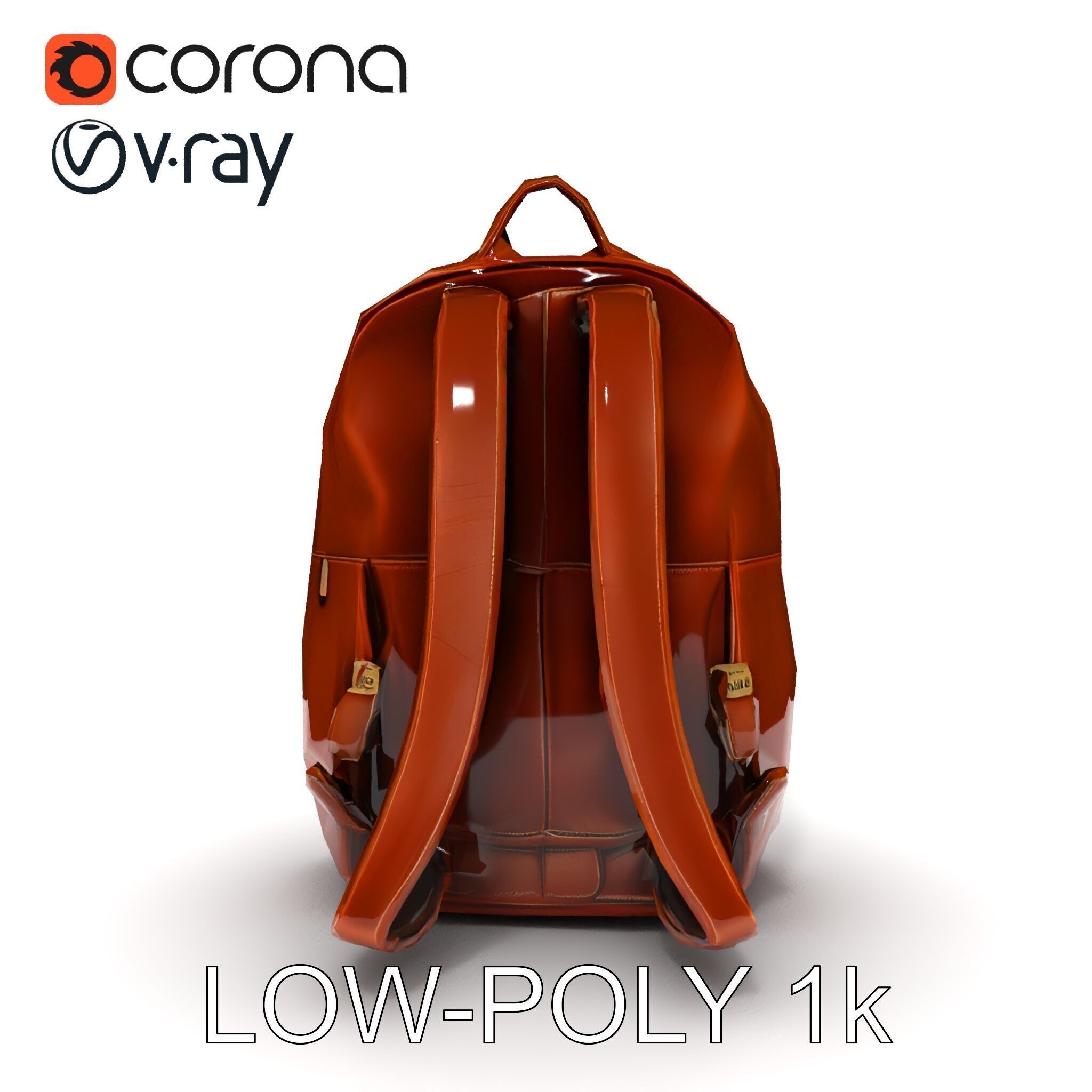 Elegant Brown Leather Backpack D Model Pack Low-poly 3D model_13