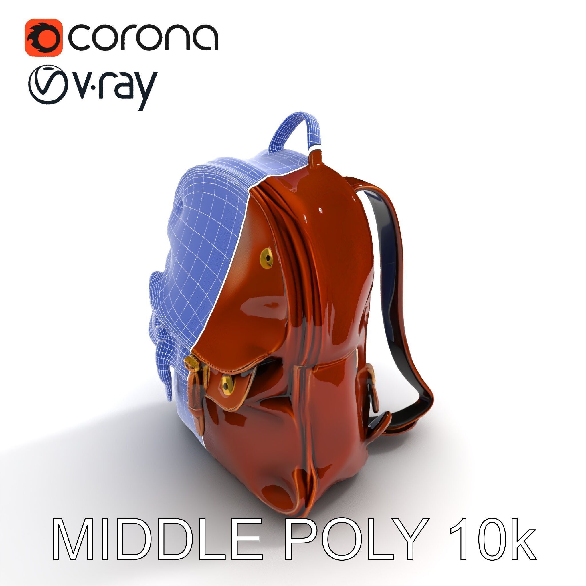 Elegant Brown Leather Backpack D Model Pack Low-poly 3D model_6