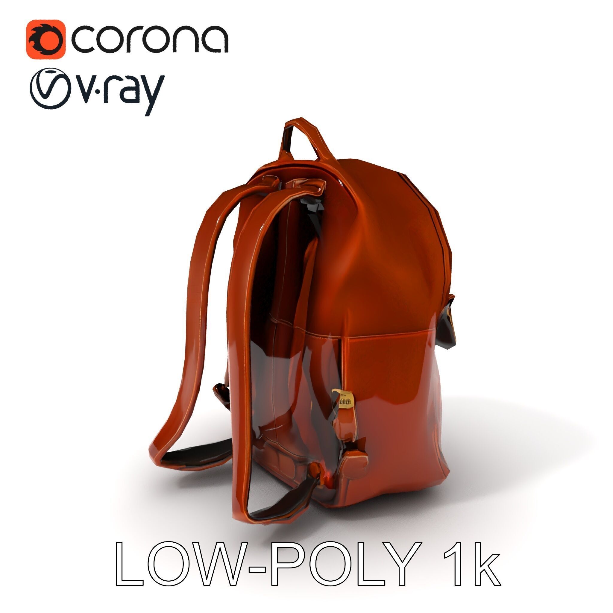 Elegant Brown Leather Backpack D Model Pack Low-poly 3D model_20