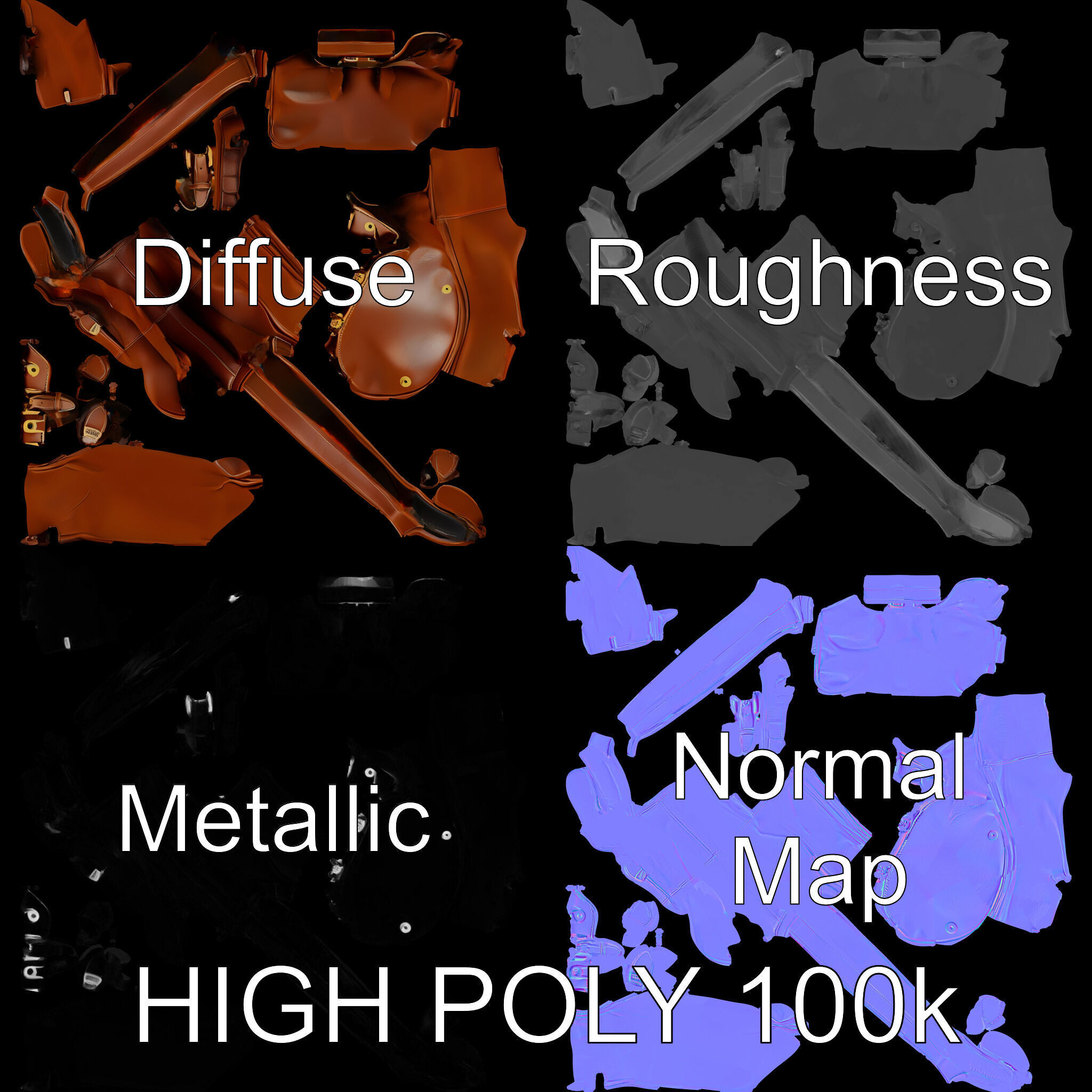 Elegant Brown Leather Backpack D Model Pack Low-poly 3D model_2