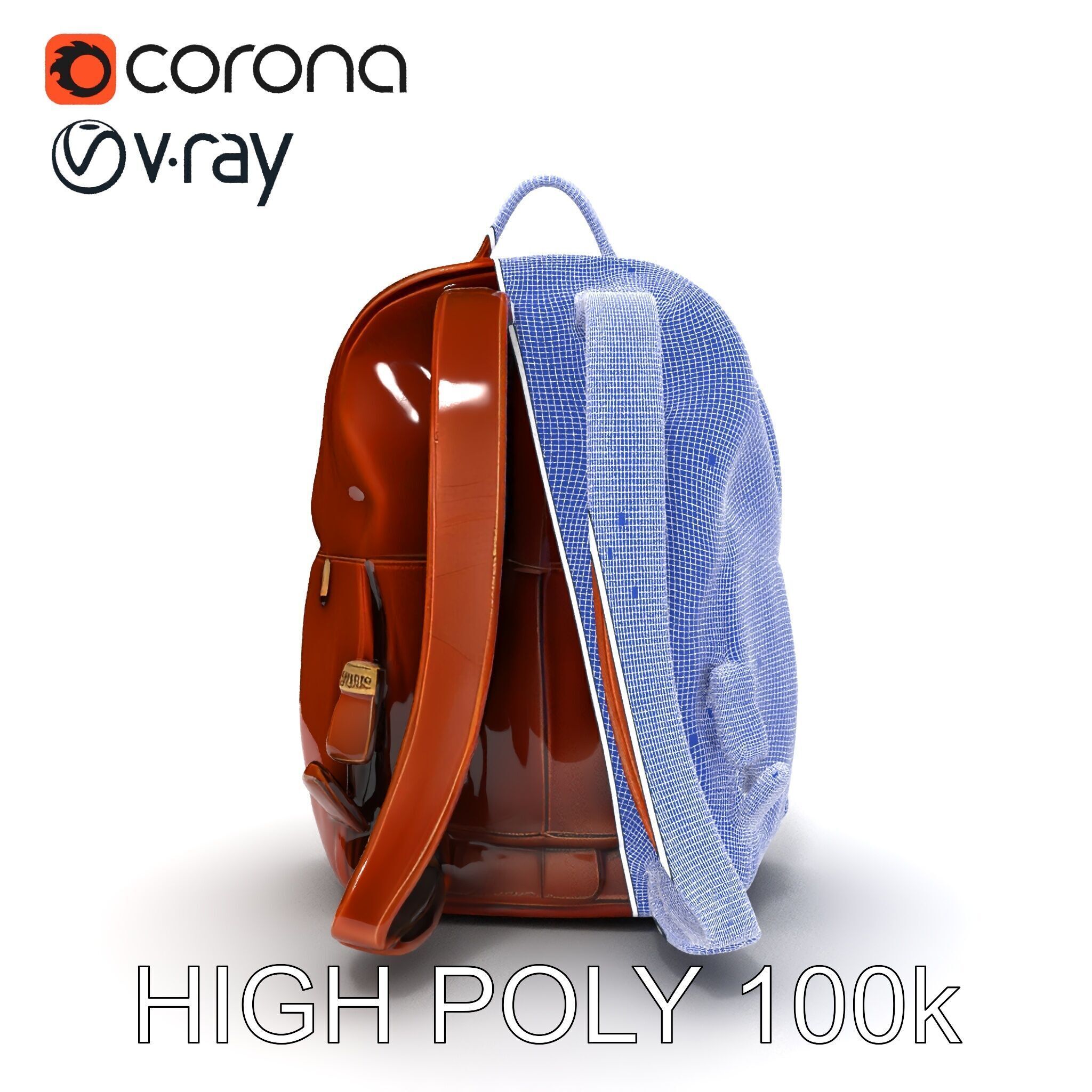 Elegant Brown Leather Backpack D Model Pack Low-poly 3D model_34