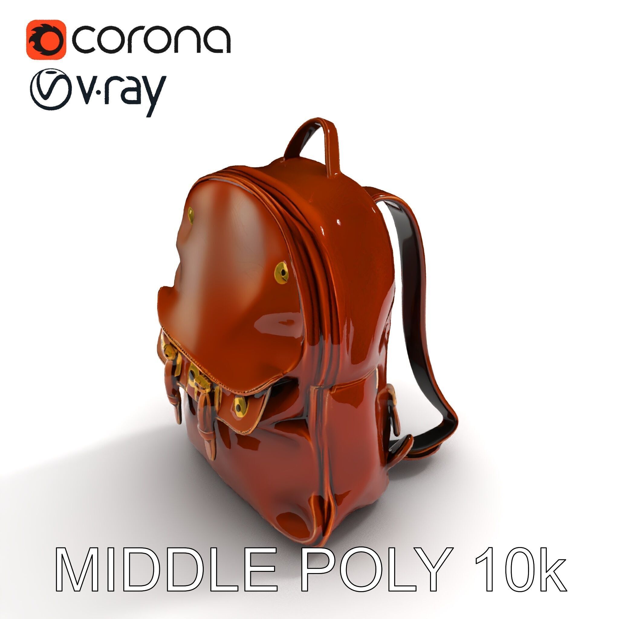 Elegant Brown Leather Backpack D Model Pack Low-poly 3D model_17