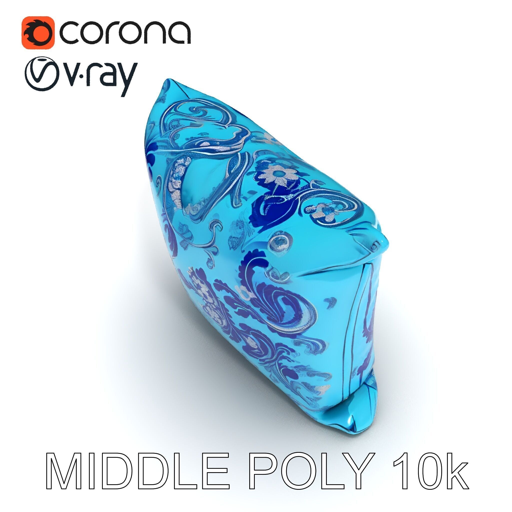 Ornamental Blue Pillow D Model Pack Low-poly 3D model_9