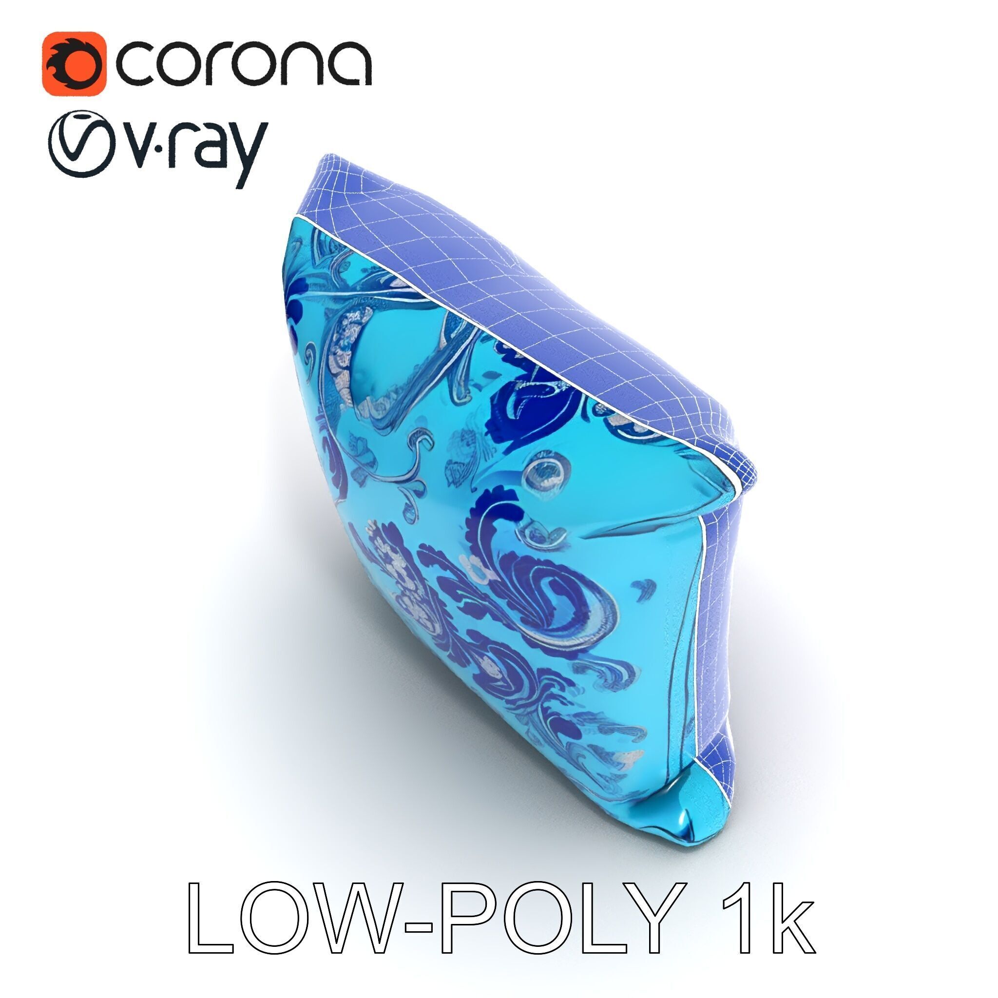Ornamental Blue Pillow D Model Pack Low-poly 3D model_15