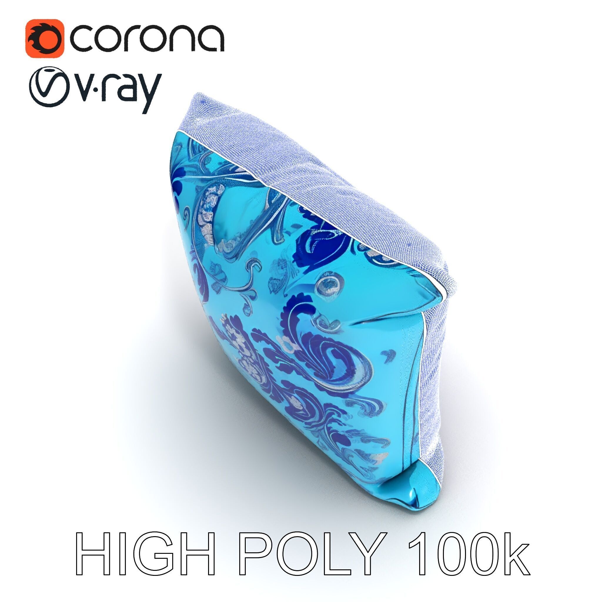 Ornamental Blue Pillow D Model Pack Low-poly 3D model_21