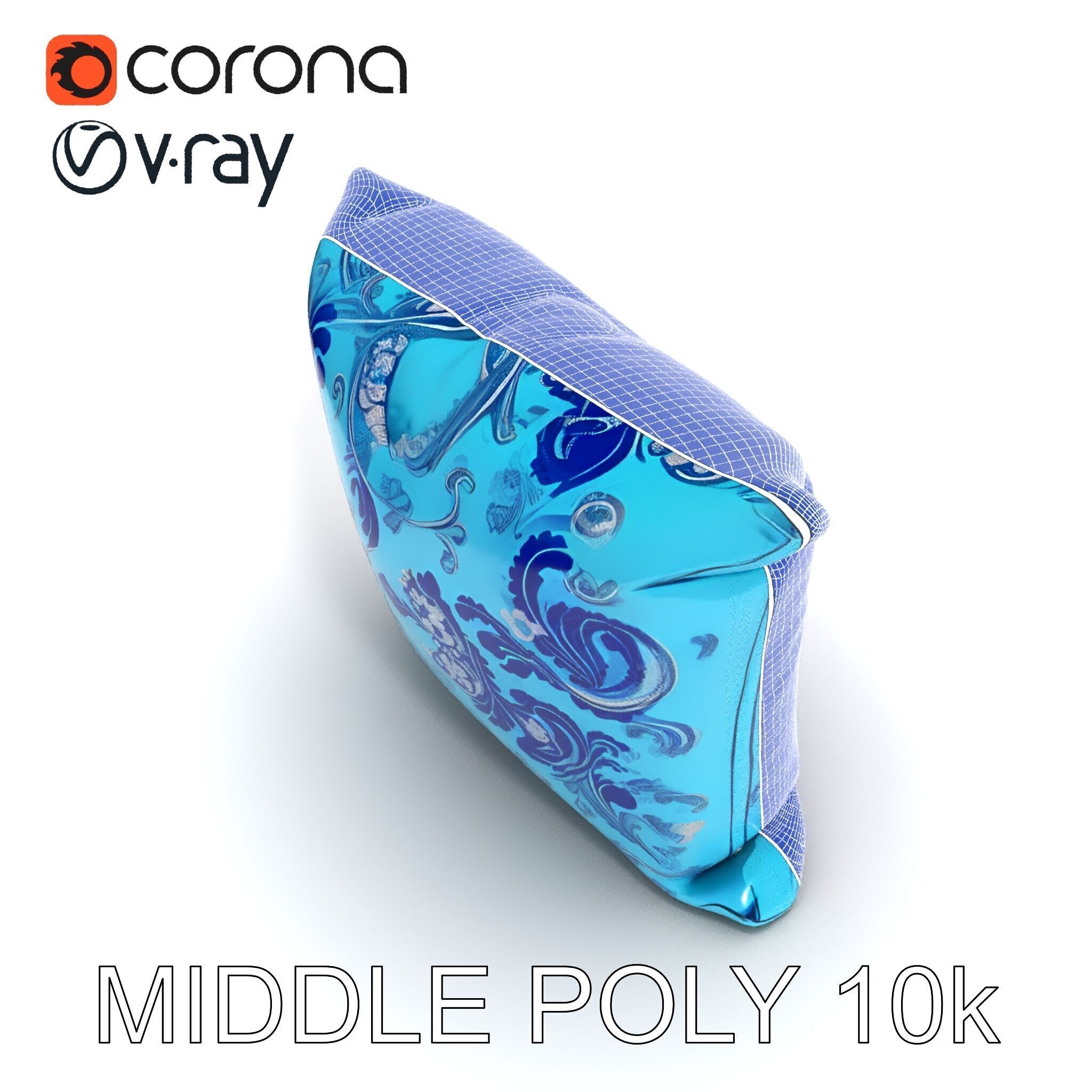 Ornamental Blue Pillow D Model Pack Low-poly 3D model_14