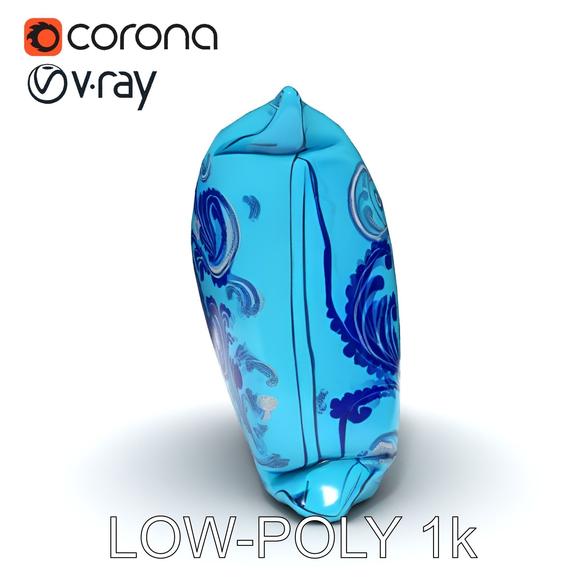 Ornamental Blue Pillow D Model Pack Low-poly 3D model_7