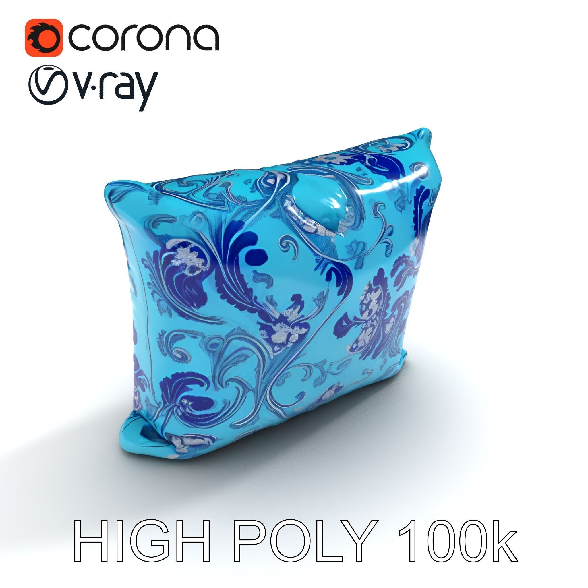 Ornamental Blue Pillow D Model Pack Low-poly 3D model_13
