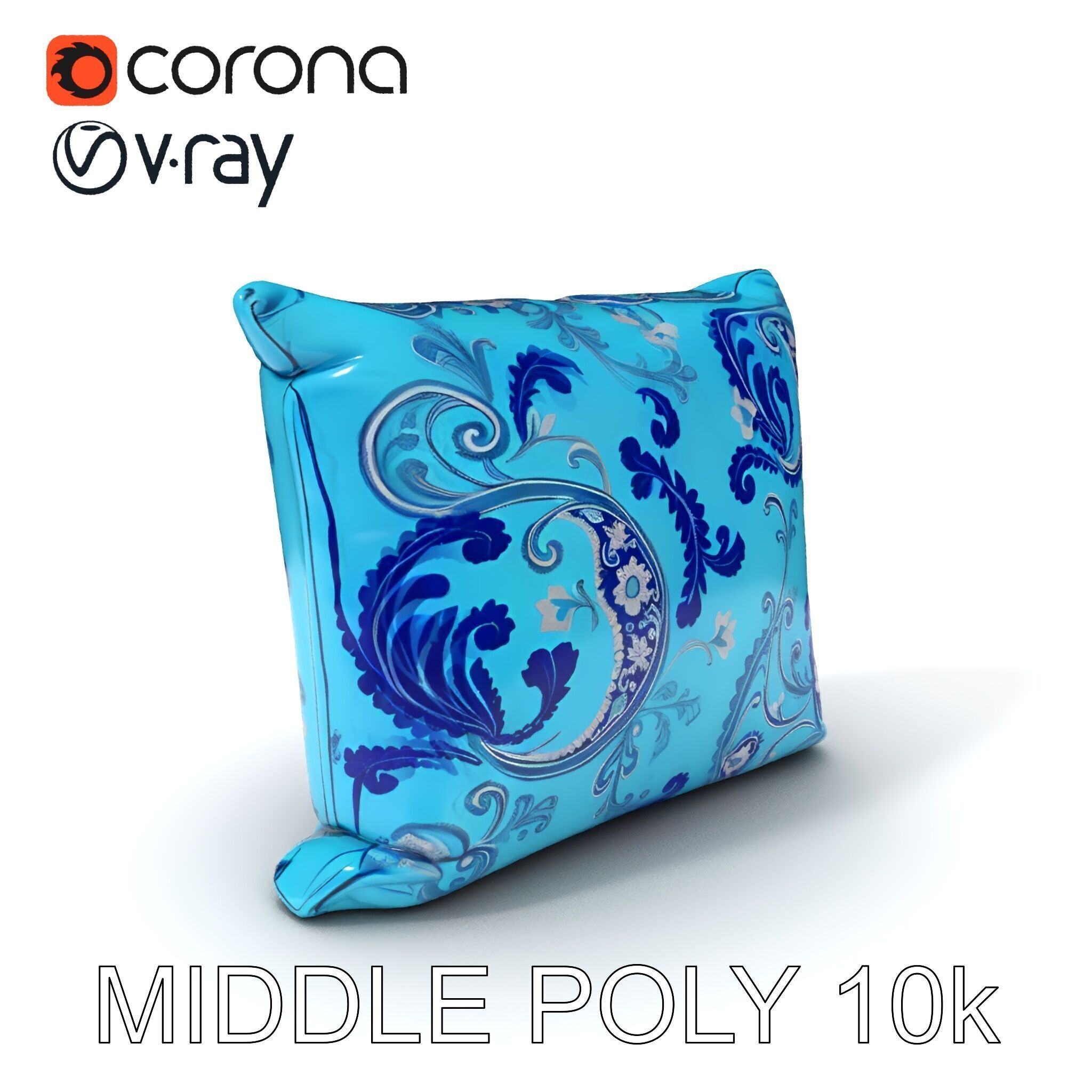 Ornamental Blue Pillow D Model Pack Low-poly 3D model_6