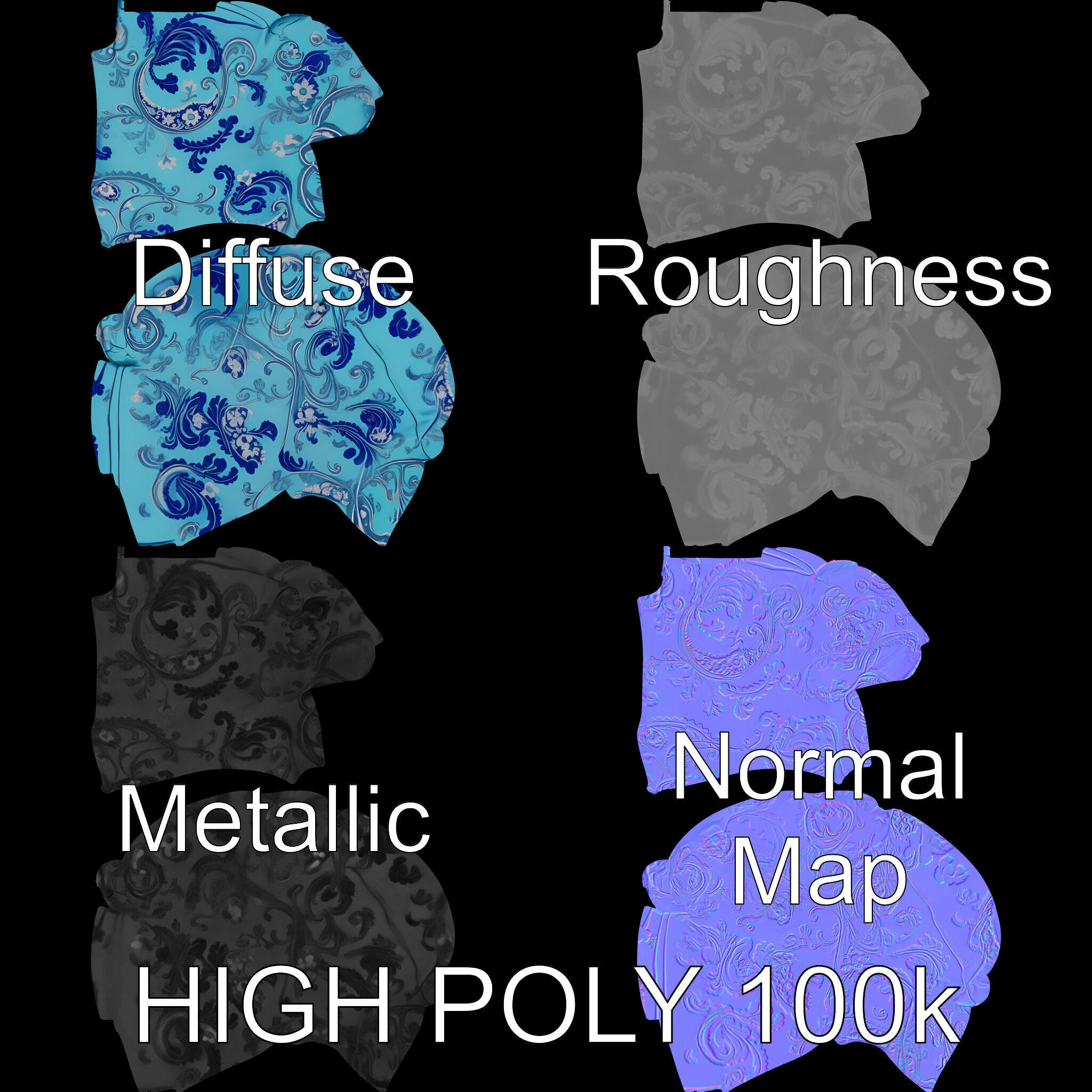 Ornamental Blue Pillow D Model Pack Low-poly 3D model_2