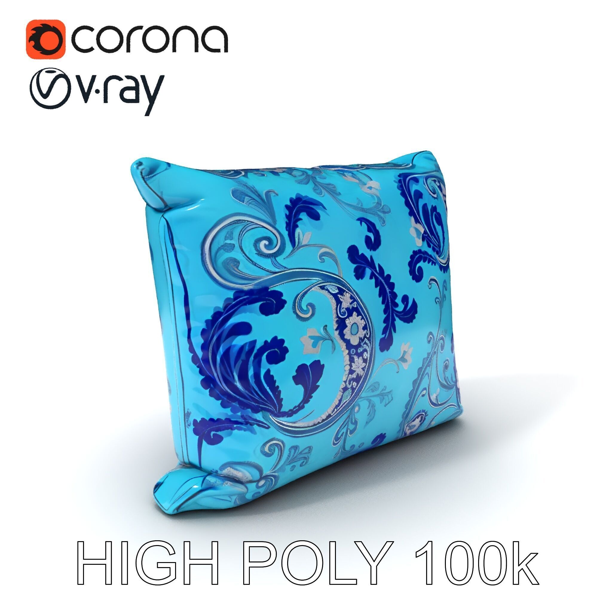 Ornamental Blue Pillow D Model Pack Low-poly 3D model_3