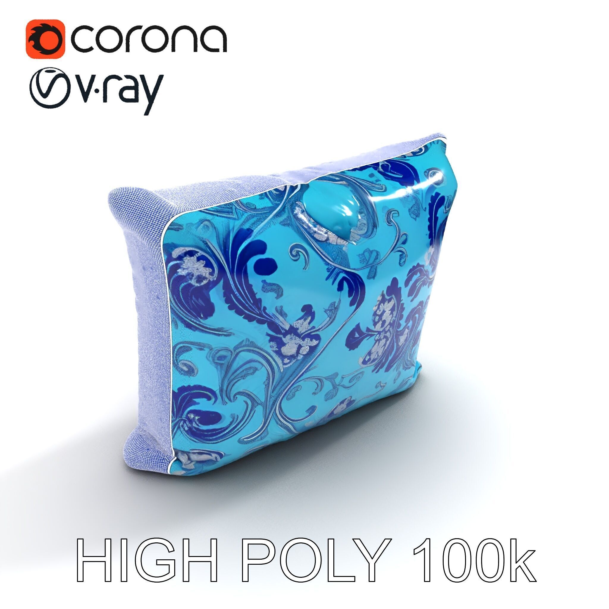 Ornamental Blue Pillow D Model Pack Low-poly 3D model_8
