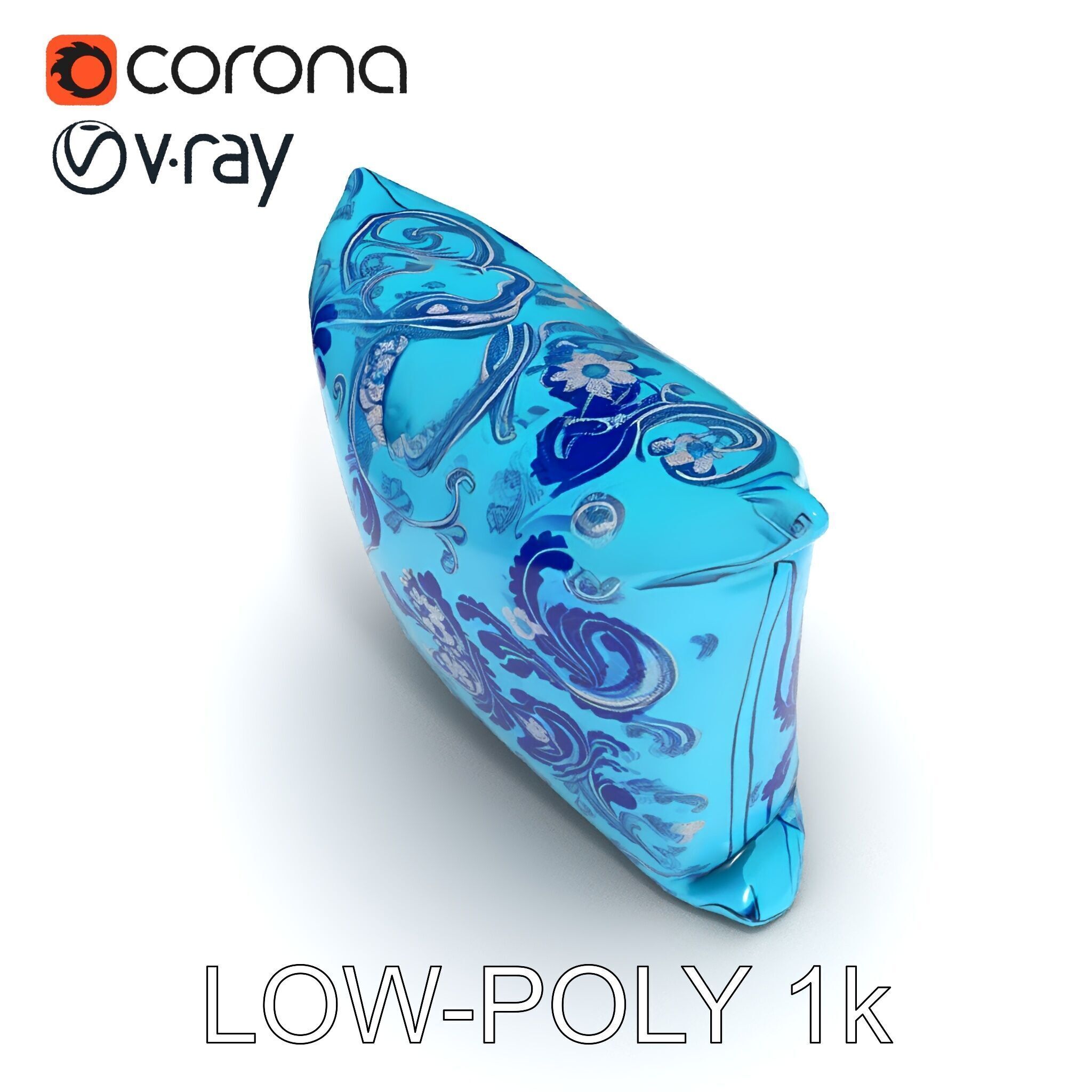 Ornamental Blue Pillow D Model Pack Low-poly 3D model_20