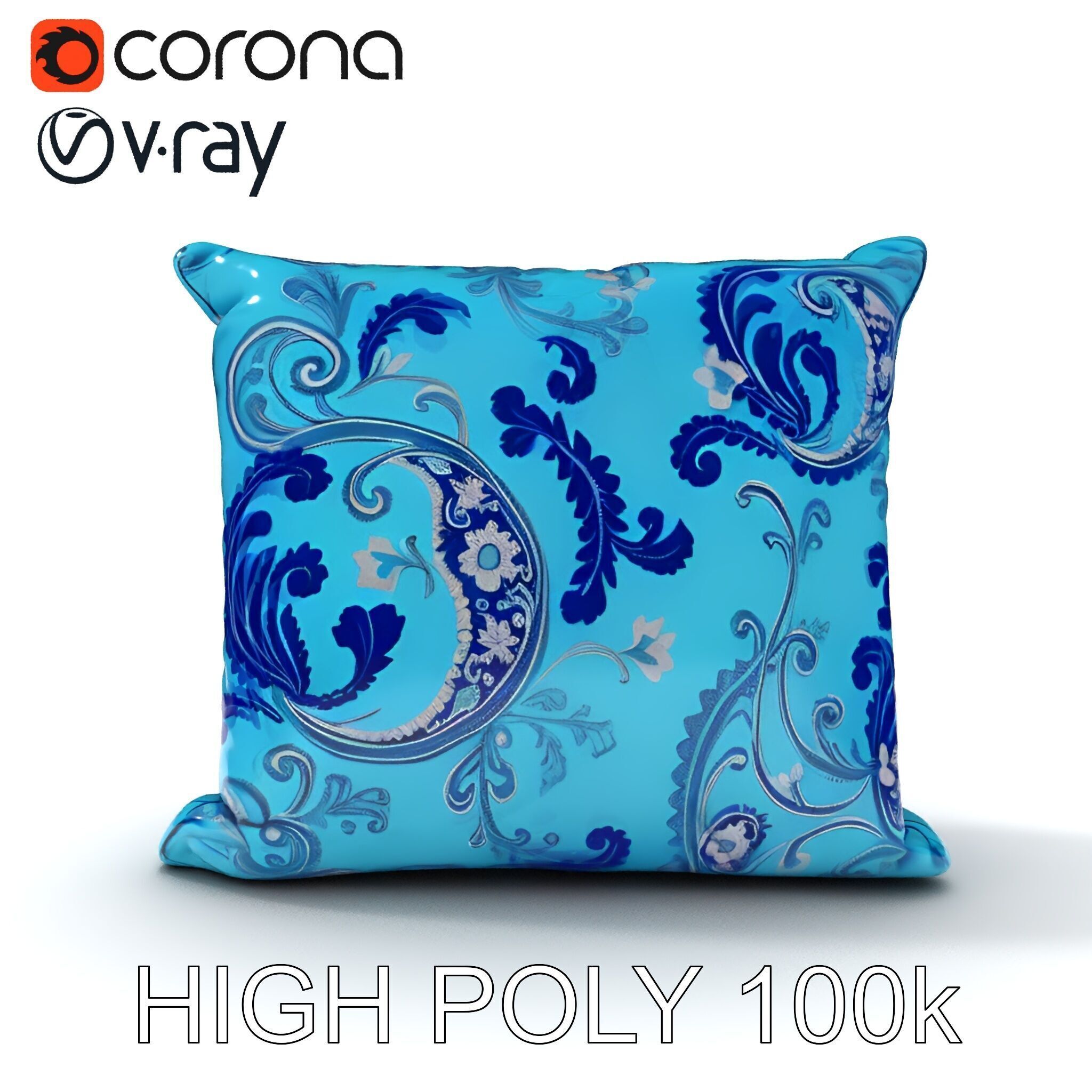 Ornamental Blue Pillow D Model Pack Low-poly 3D model_34